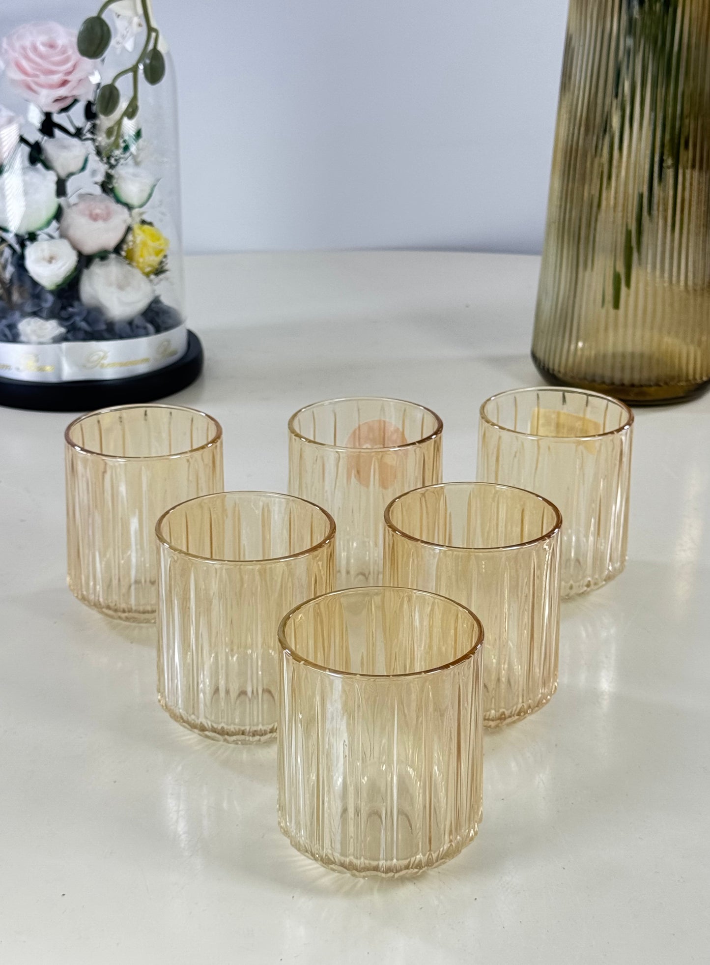 verres à eau rayé couleur ambré