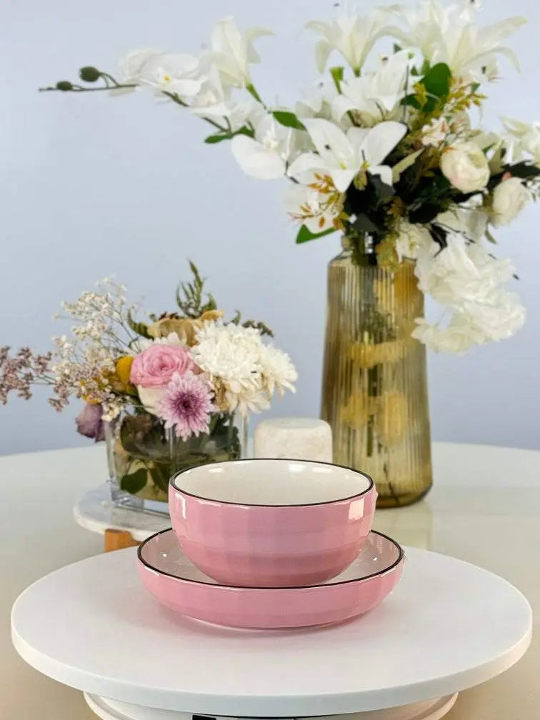 Bols+assiette 600 DA/personne ROSE ou BLEU Bol brillant