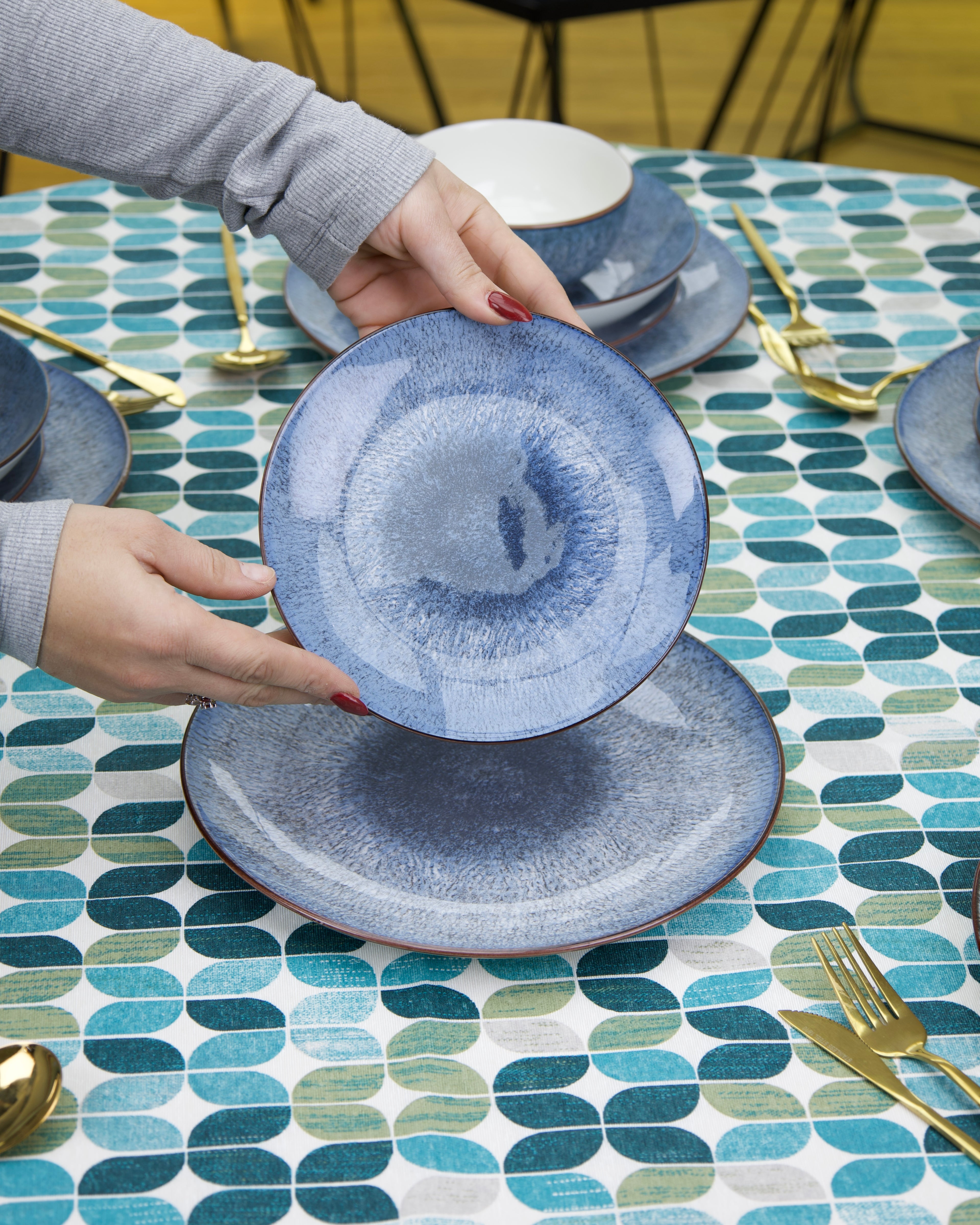 🔹 Service en Céramique Bleu – 24 Pièce