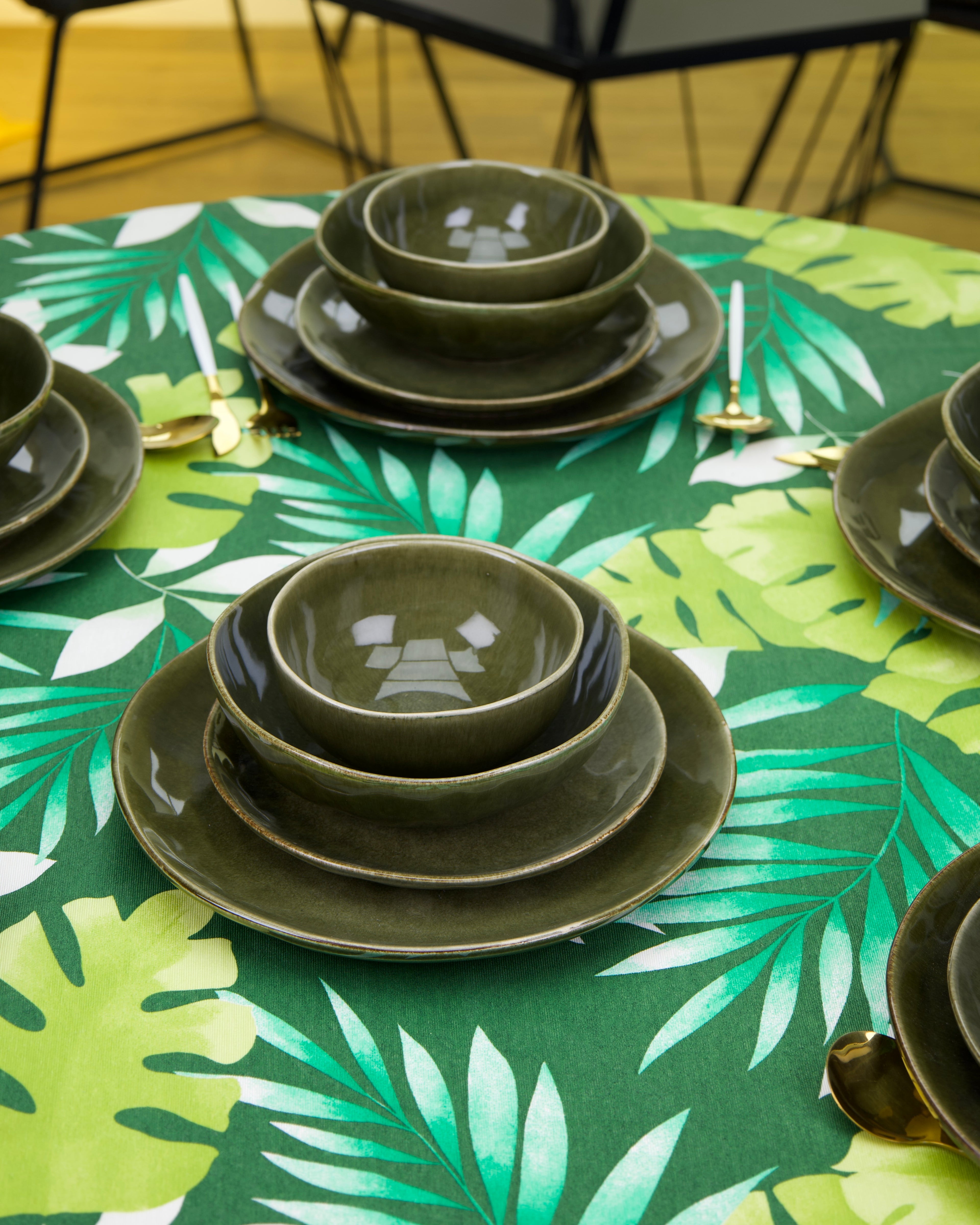 Service en Céramique – 24 Pièces (Vert Olive)