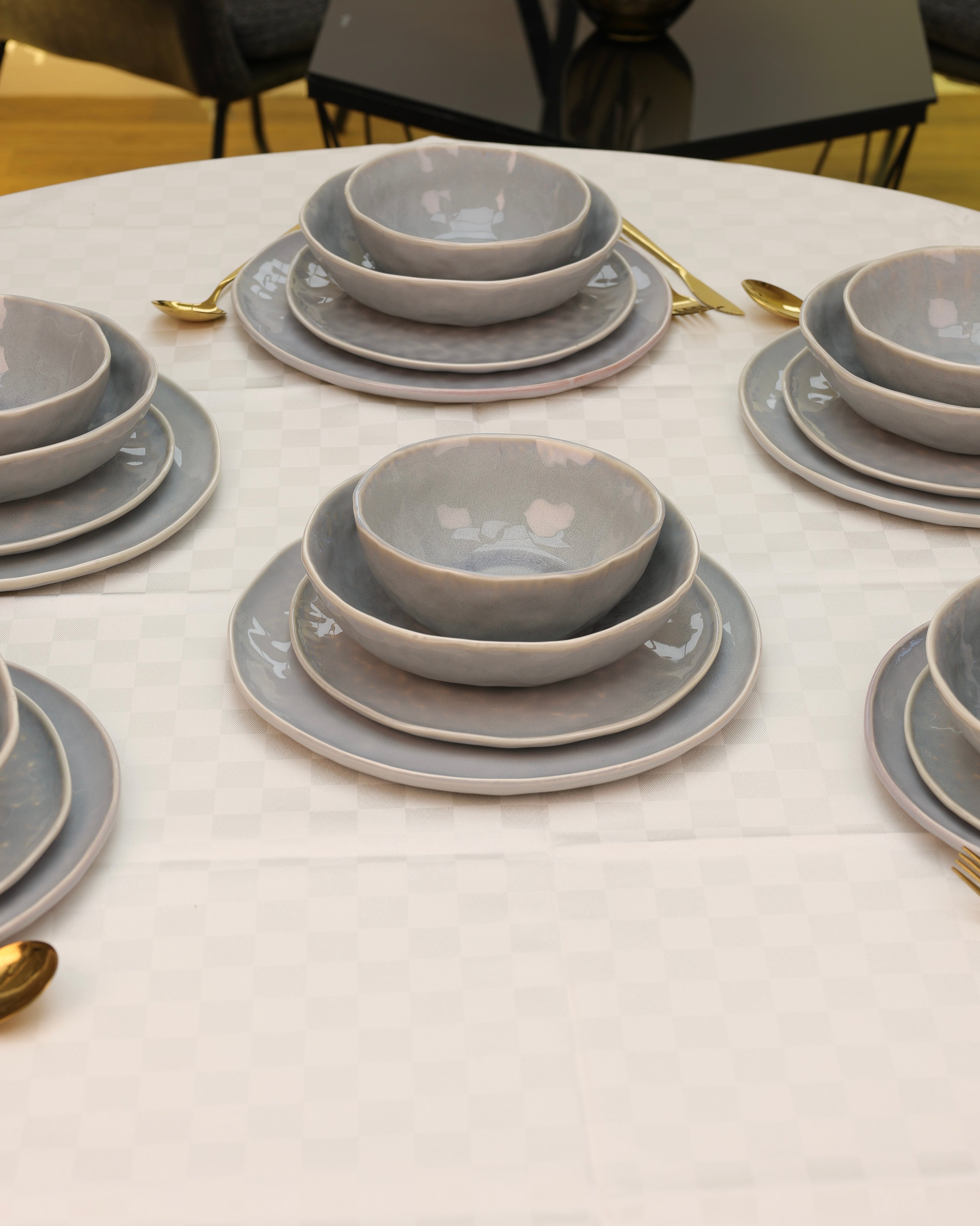 Service en Céramique Gris Doux – 24 Pièces