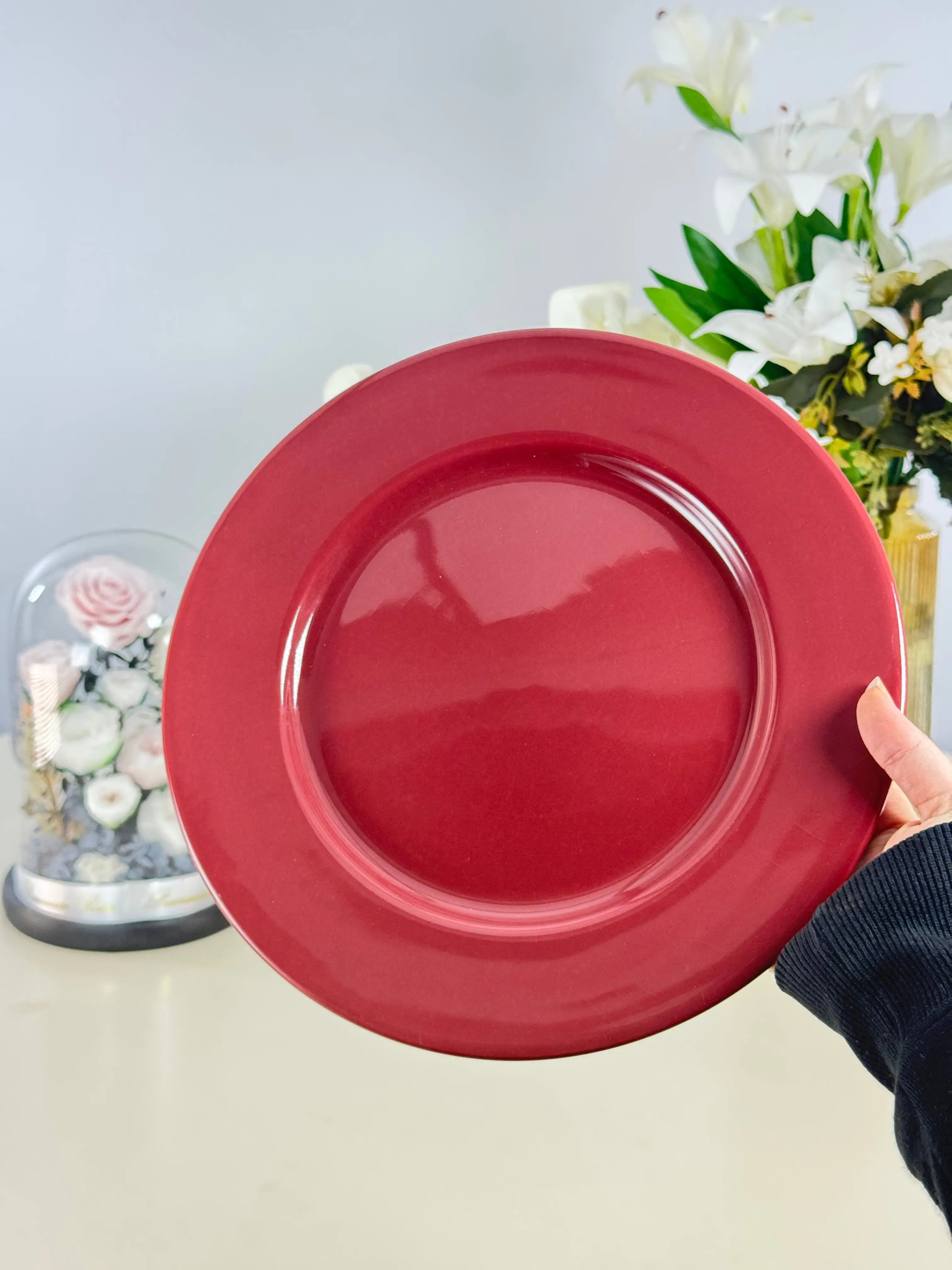 Assiette en céramique bordeaux 🍽️ Bol brillant