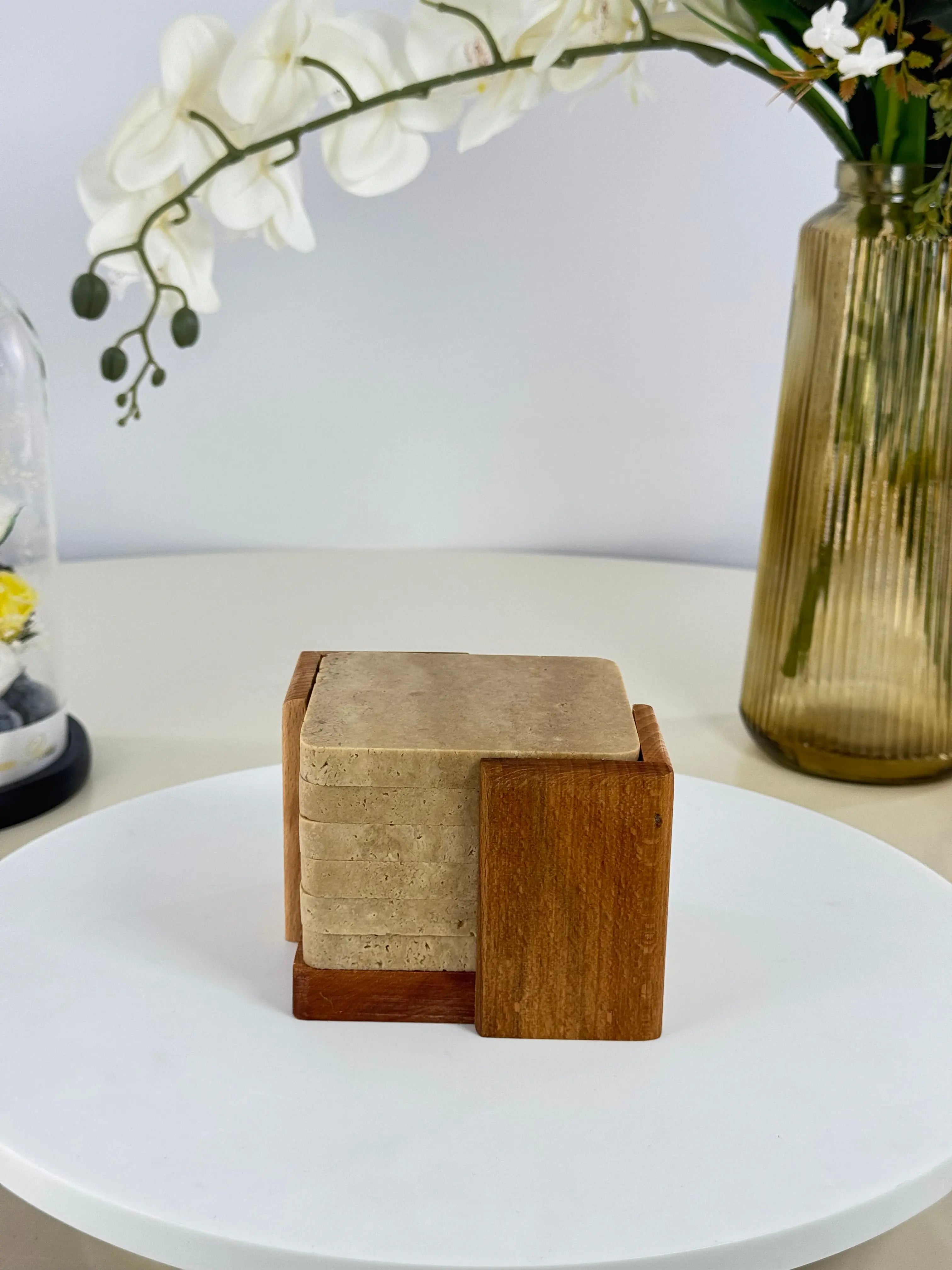 Dessous de verre en marbre travertin Bol brillant