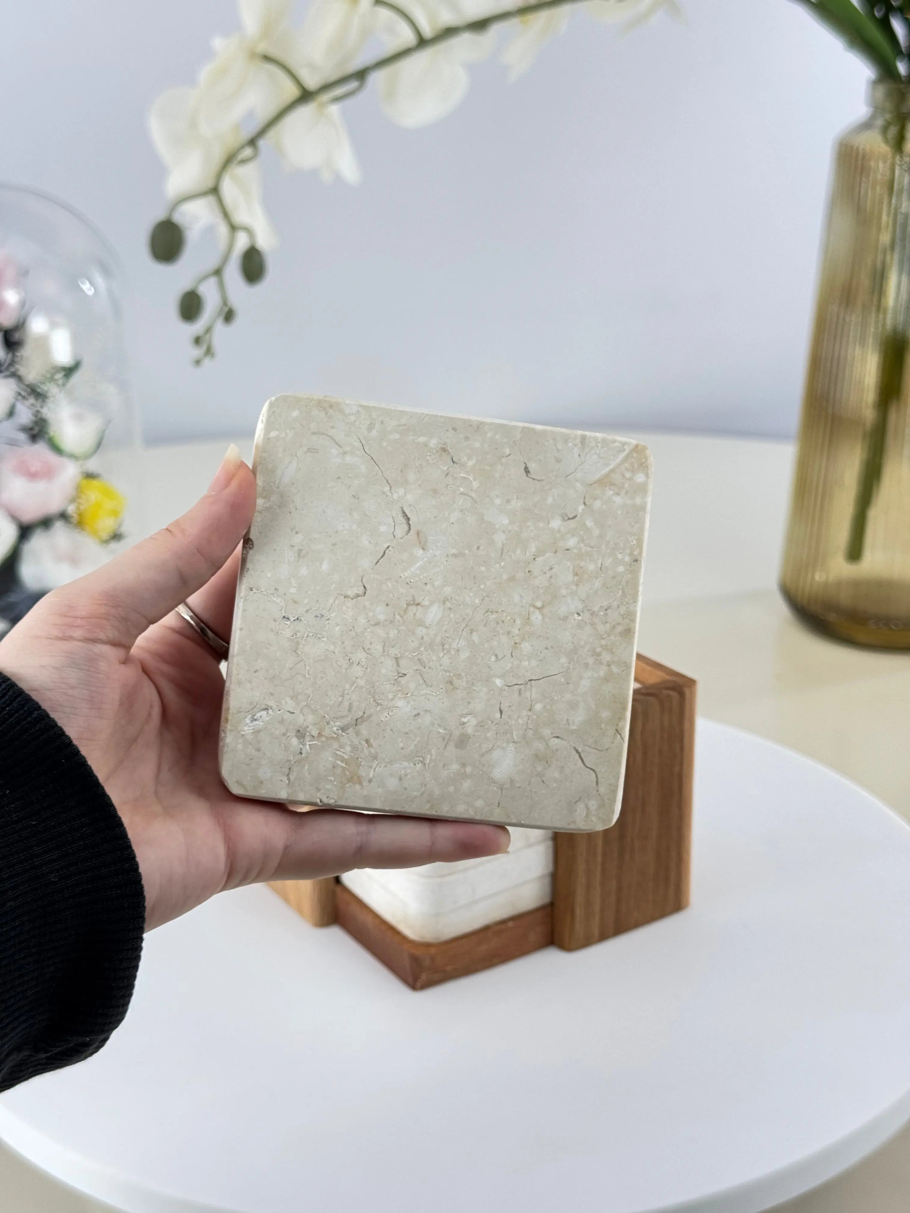 Lot de 6 dessous de verre en marbre Bol brillant