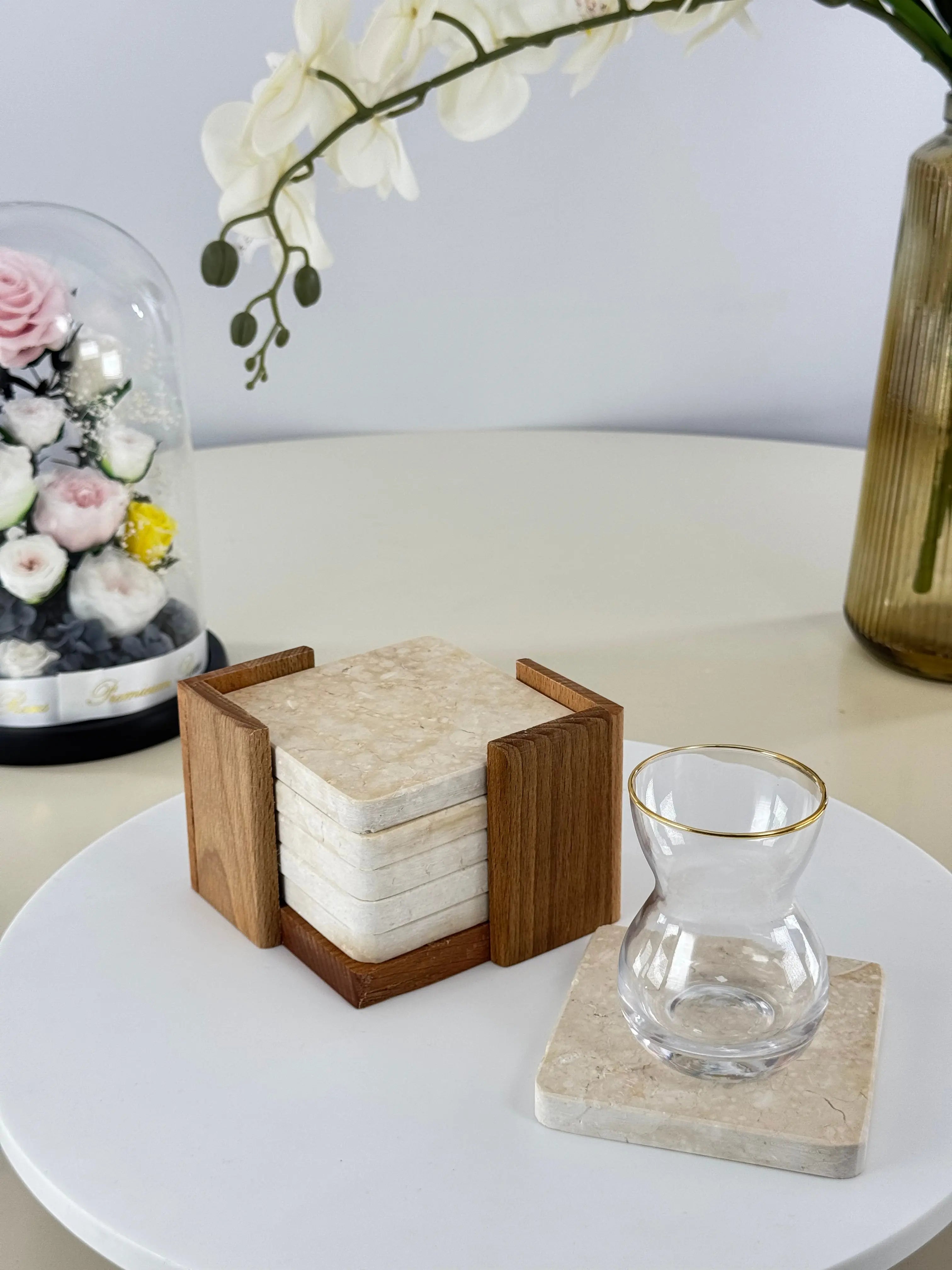 Lot de 6 dessous de verre en marbre Bol brillant