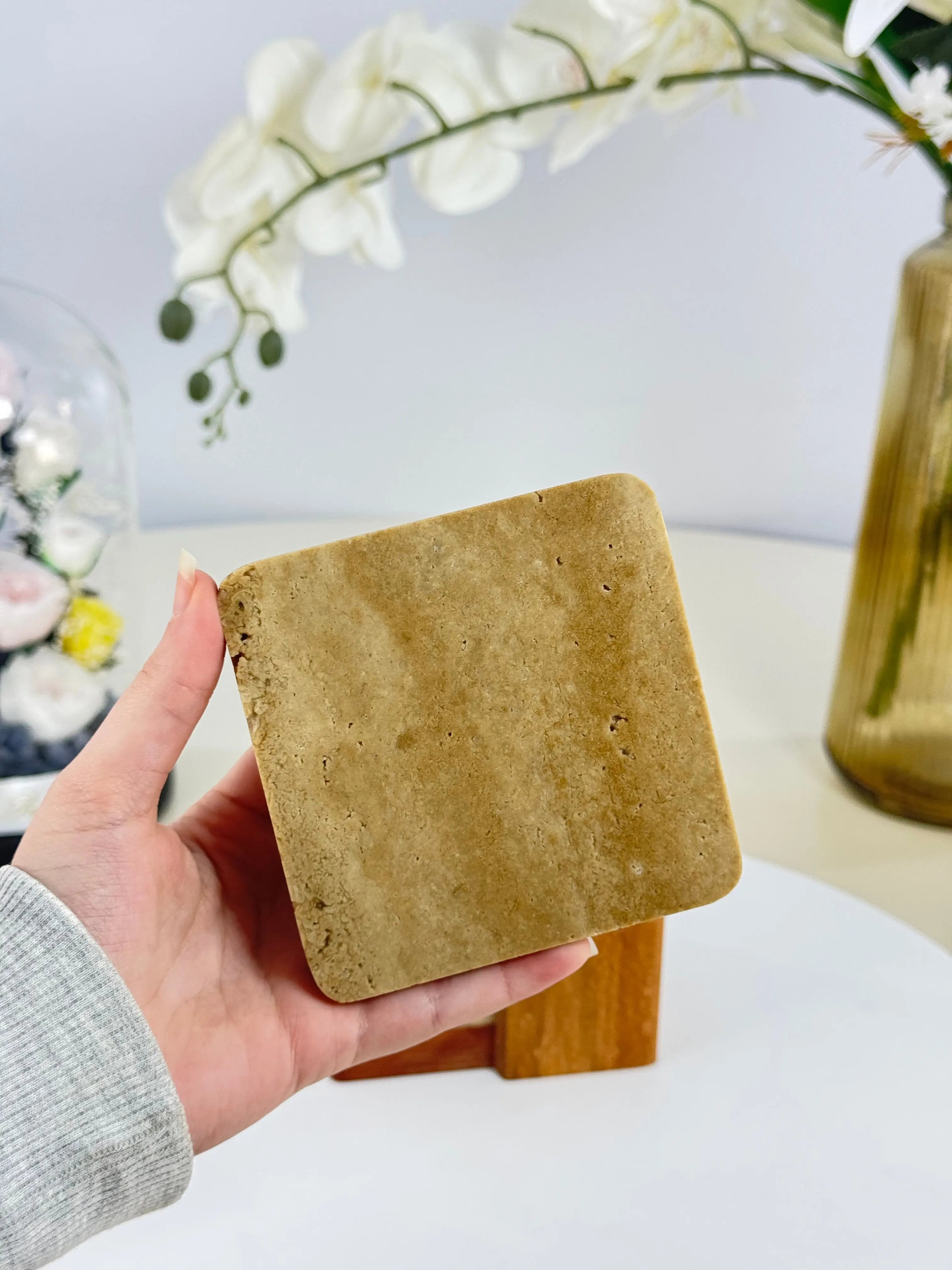 Dessous de verre en marbre travertin Bol brillant