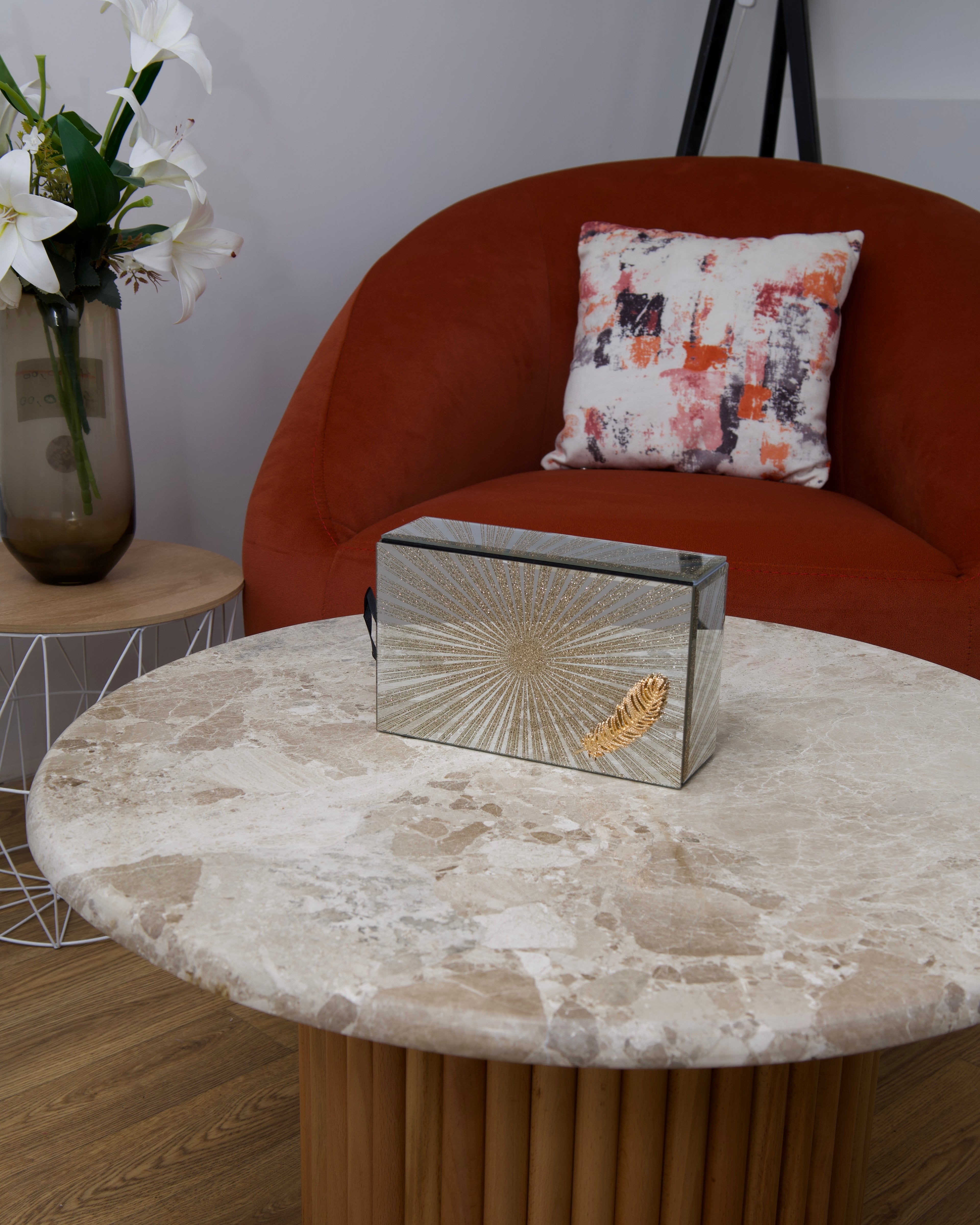 Lot de boîtes et cadre en verre miroir brillant ✨/ motif plume