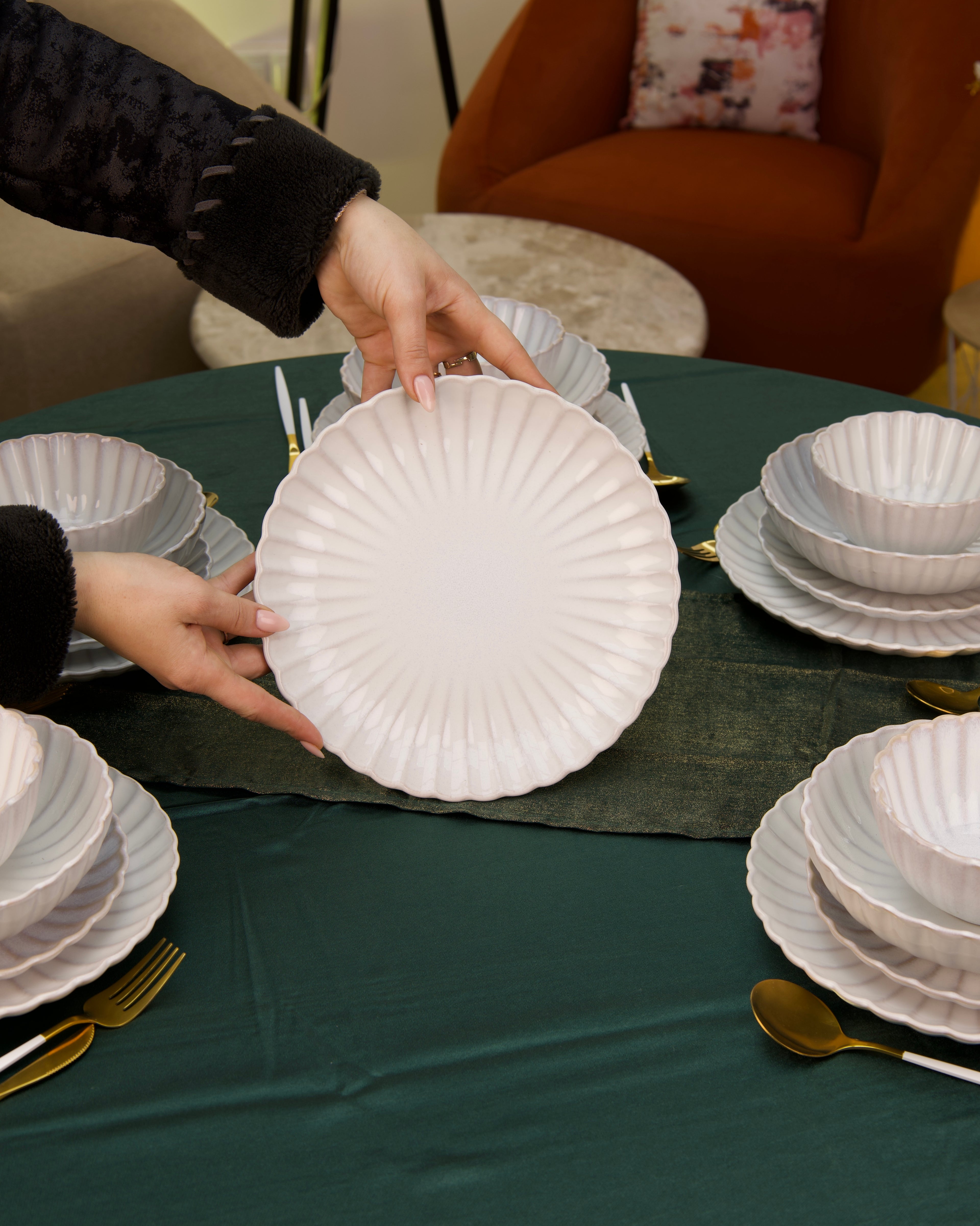 Service en céramique – 24 pièces couleur Blanc ivoire