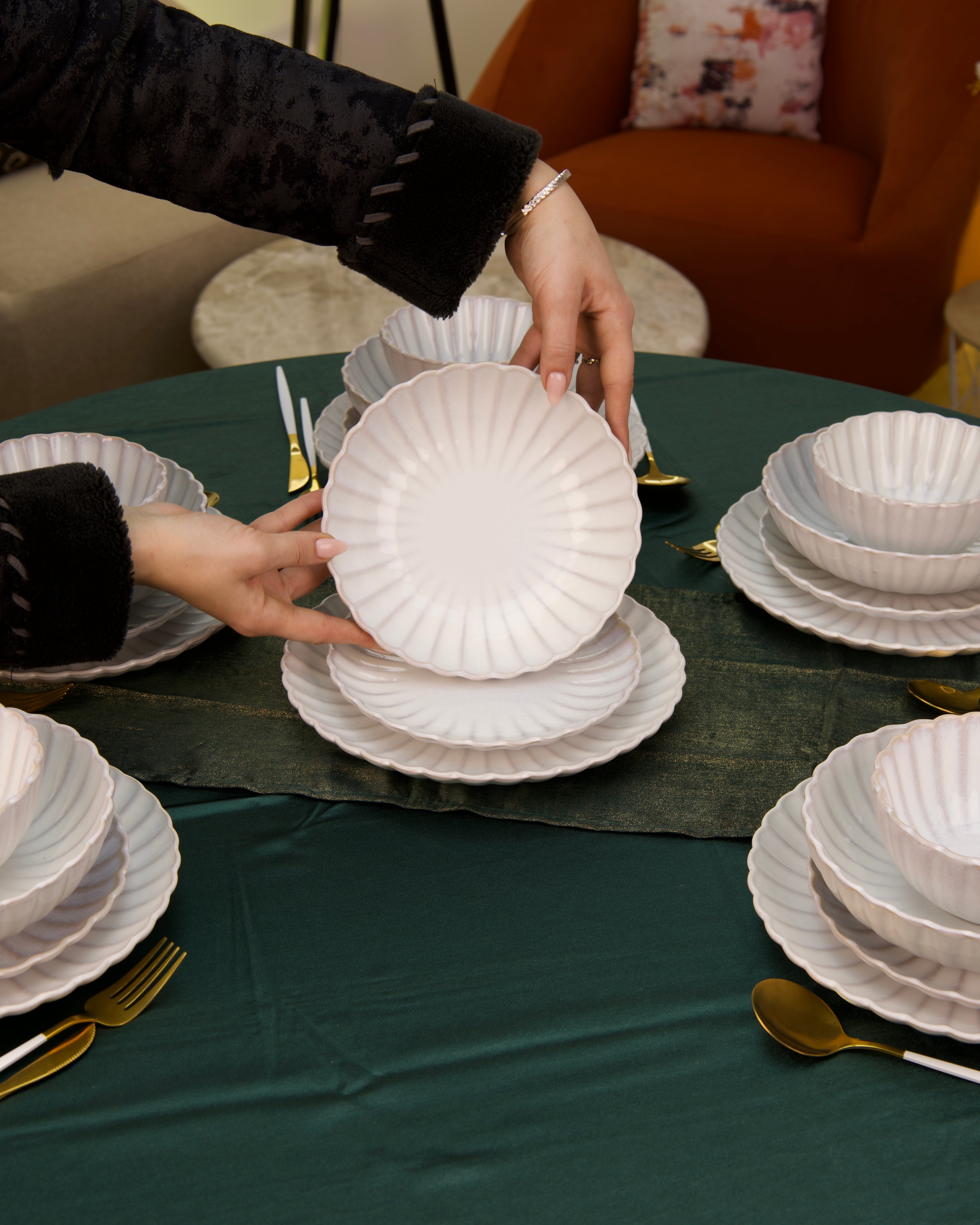 Service en céramique – 24 pièces couleur Blanc ivoire