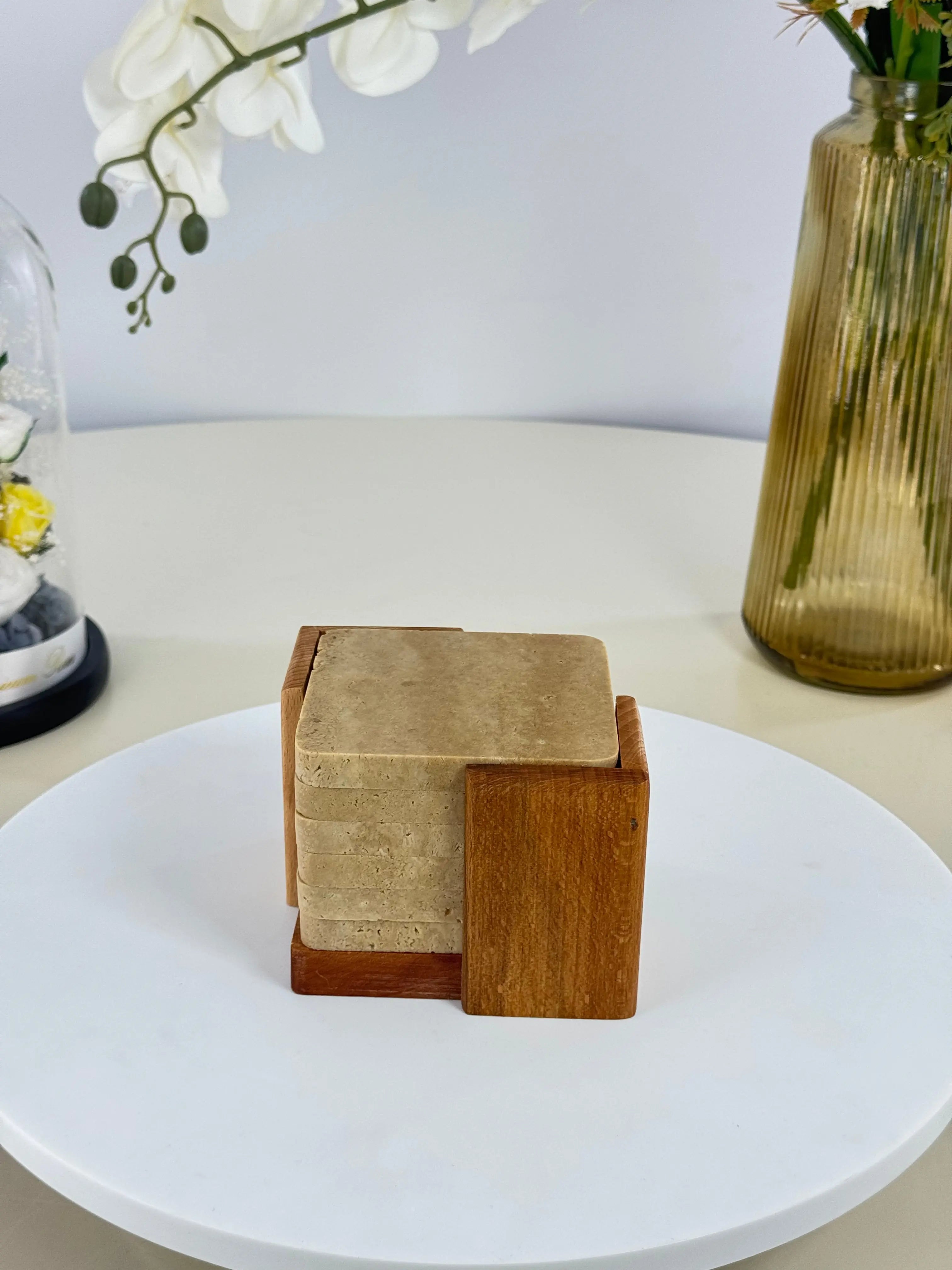 Dessous de verre en marbre travertin Bol brillant