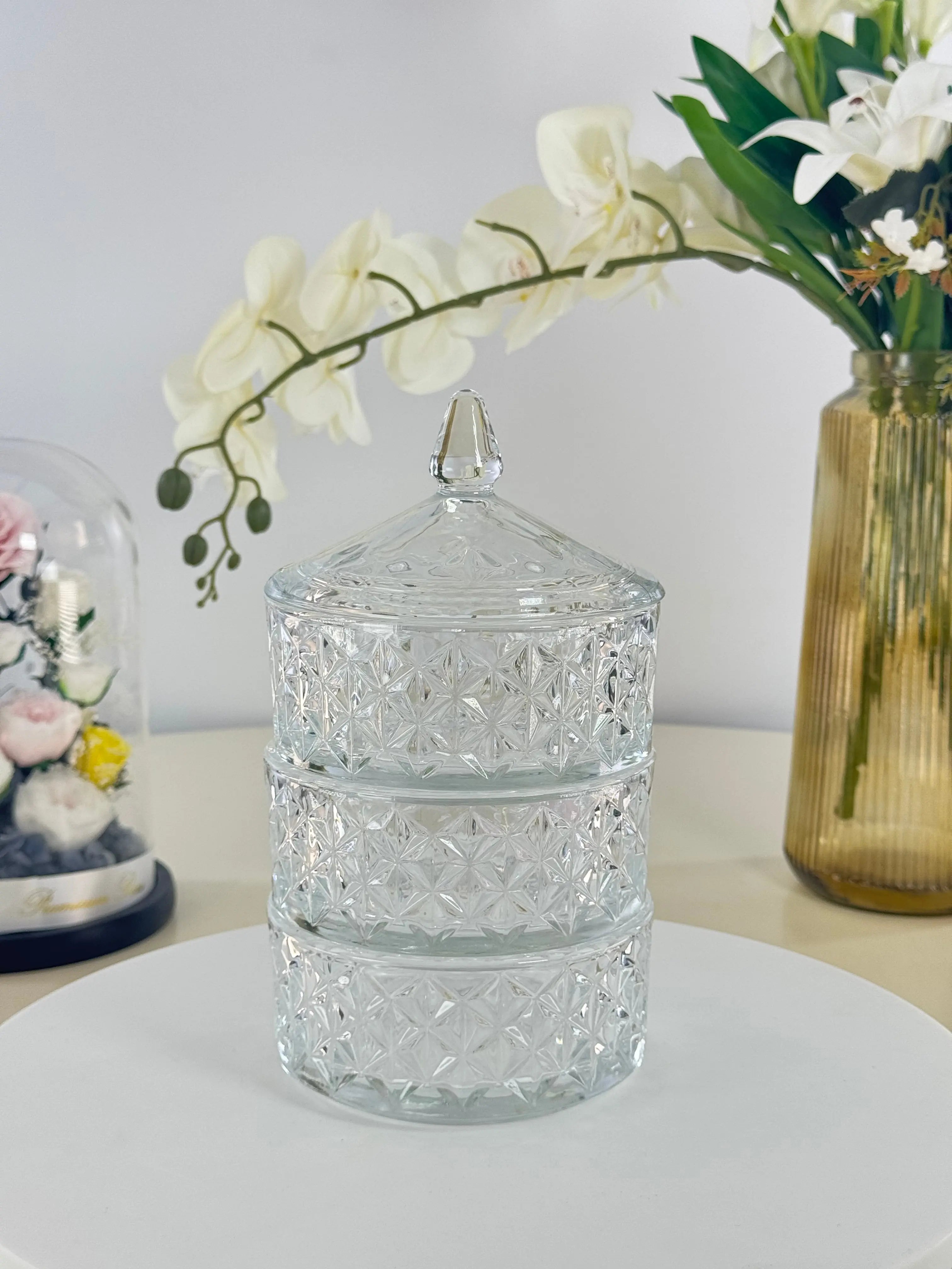 Bonbonnière en verre à 3 étages Bol brillant