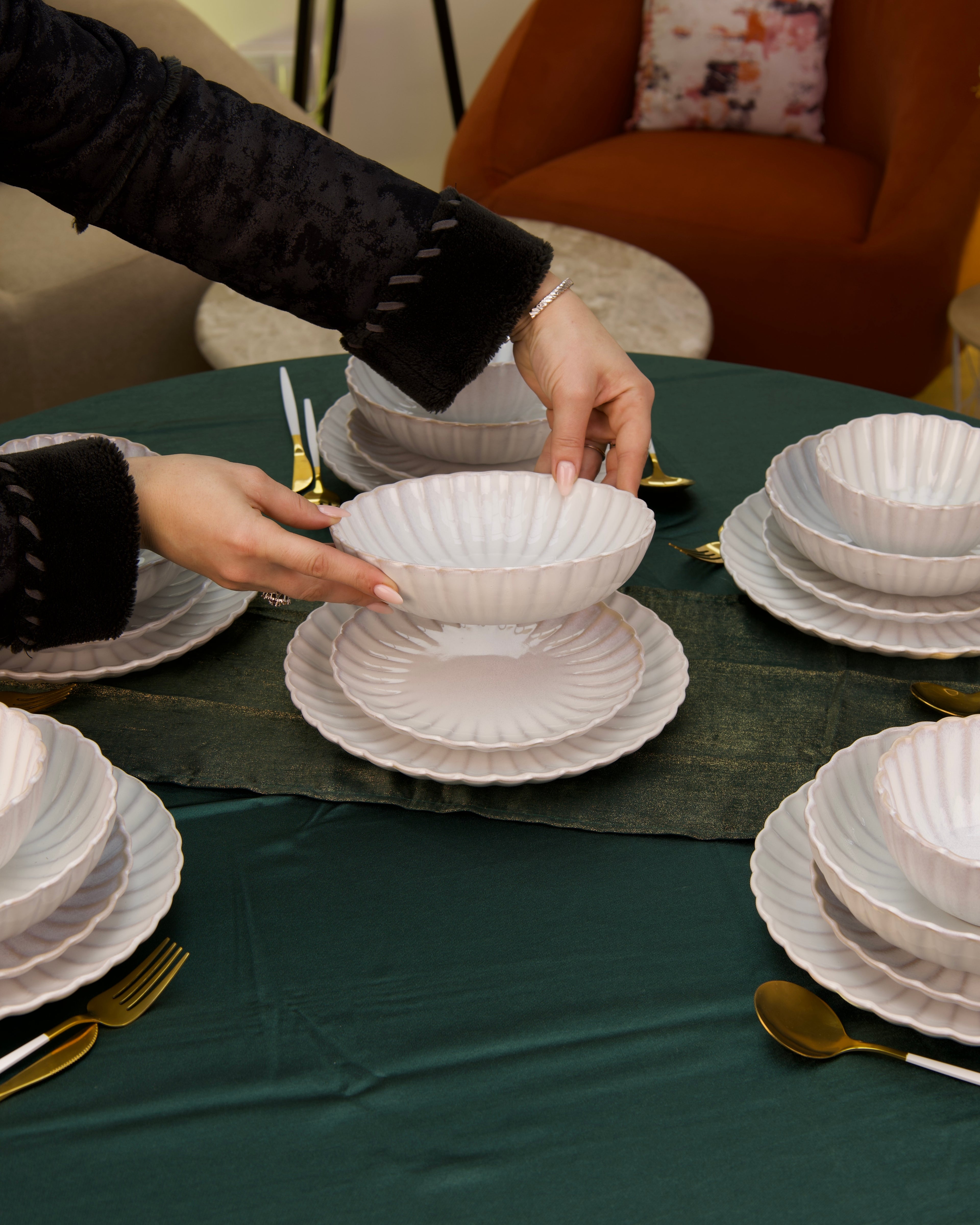 Service en céramique – 24 pièces couleur Blanc ivoire