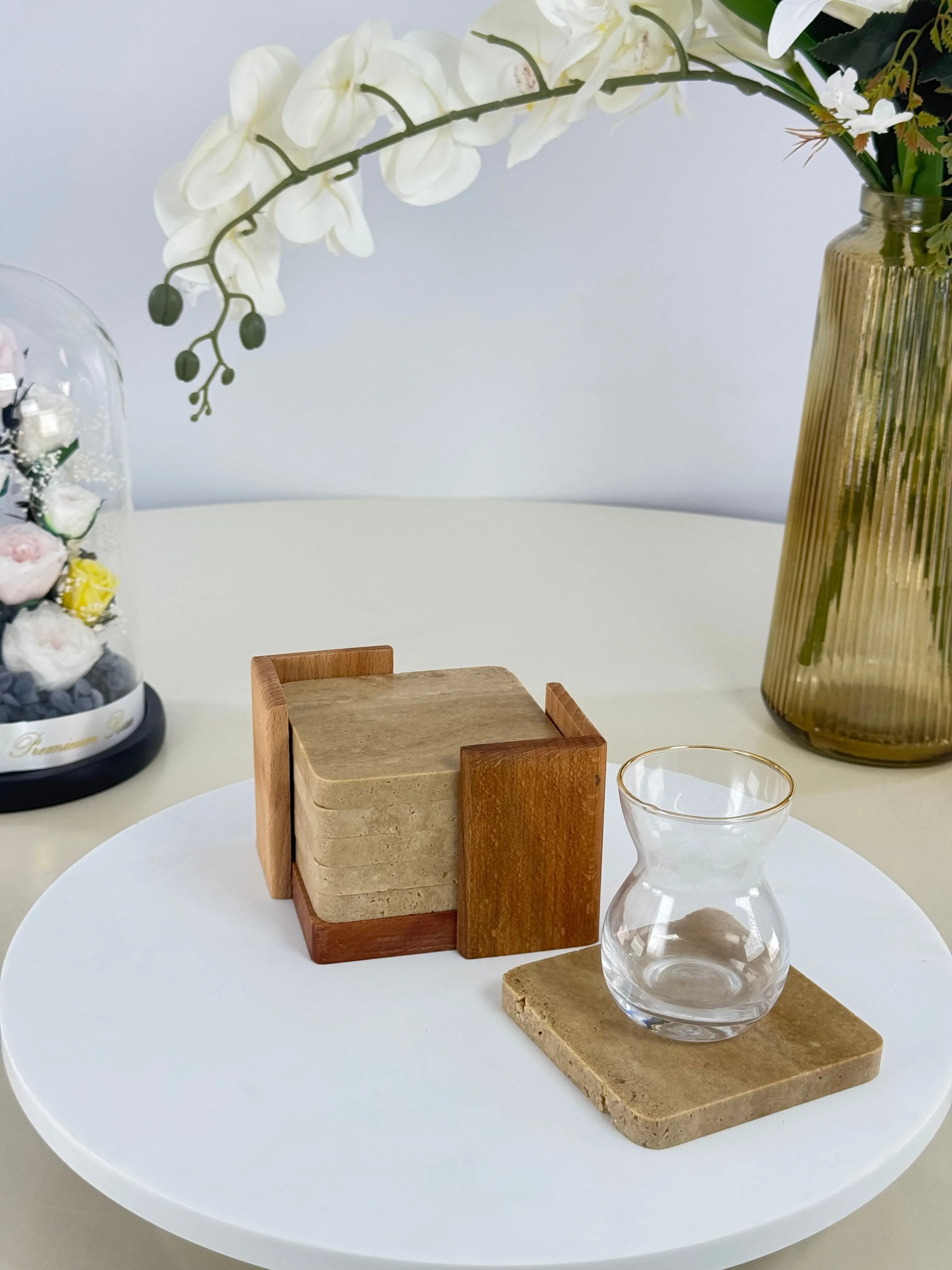 Dessous de verre en marbre travertin Bol brillant