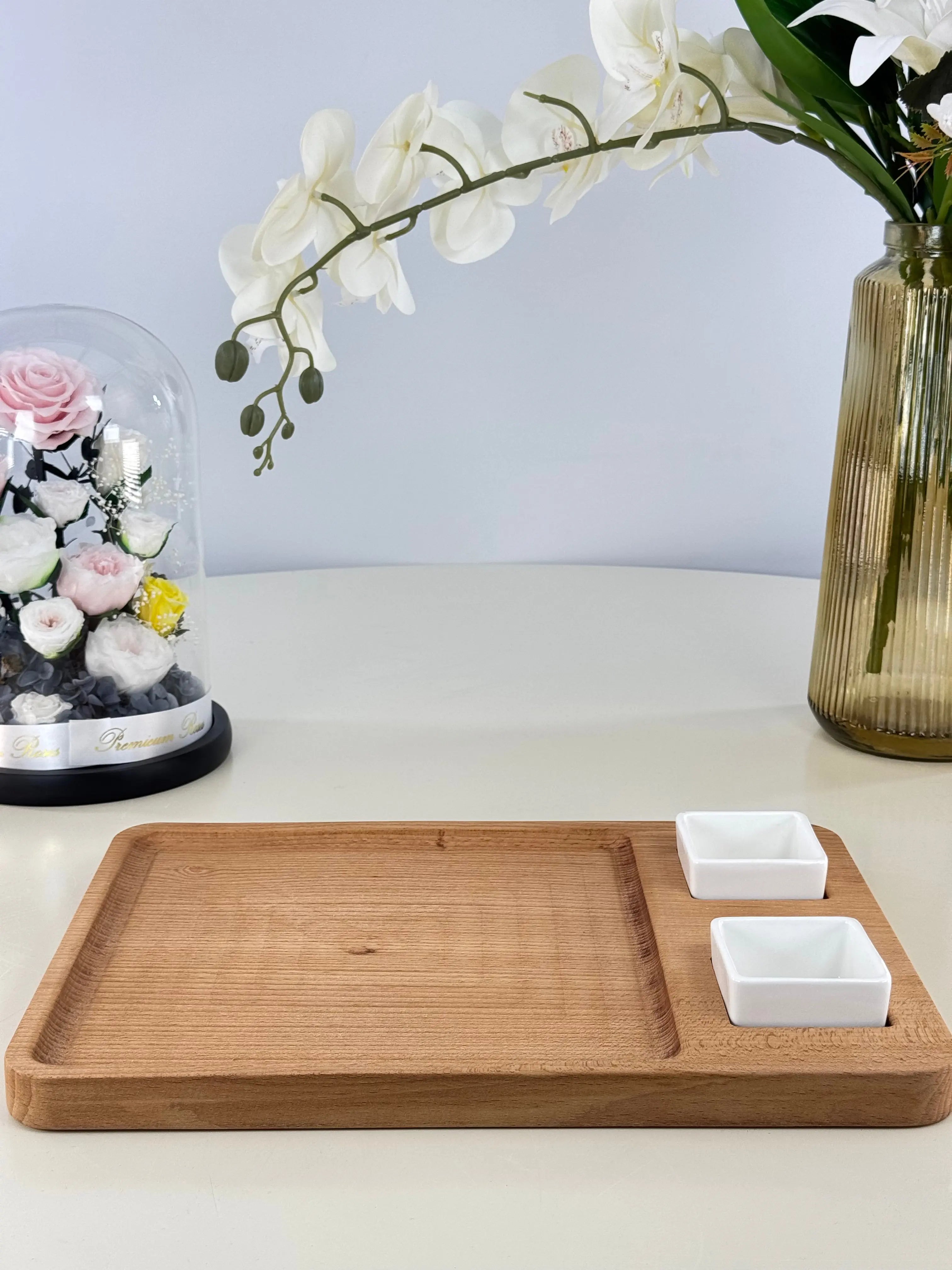 Plateau en bois avec 2 ramequins Bol brillant