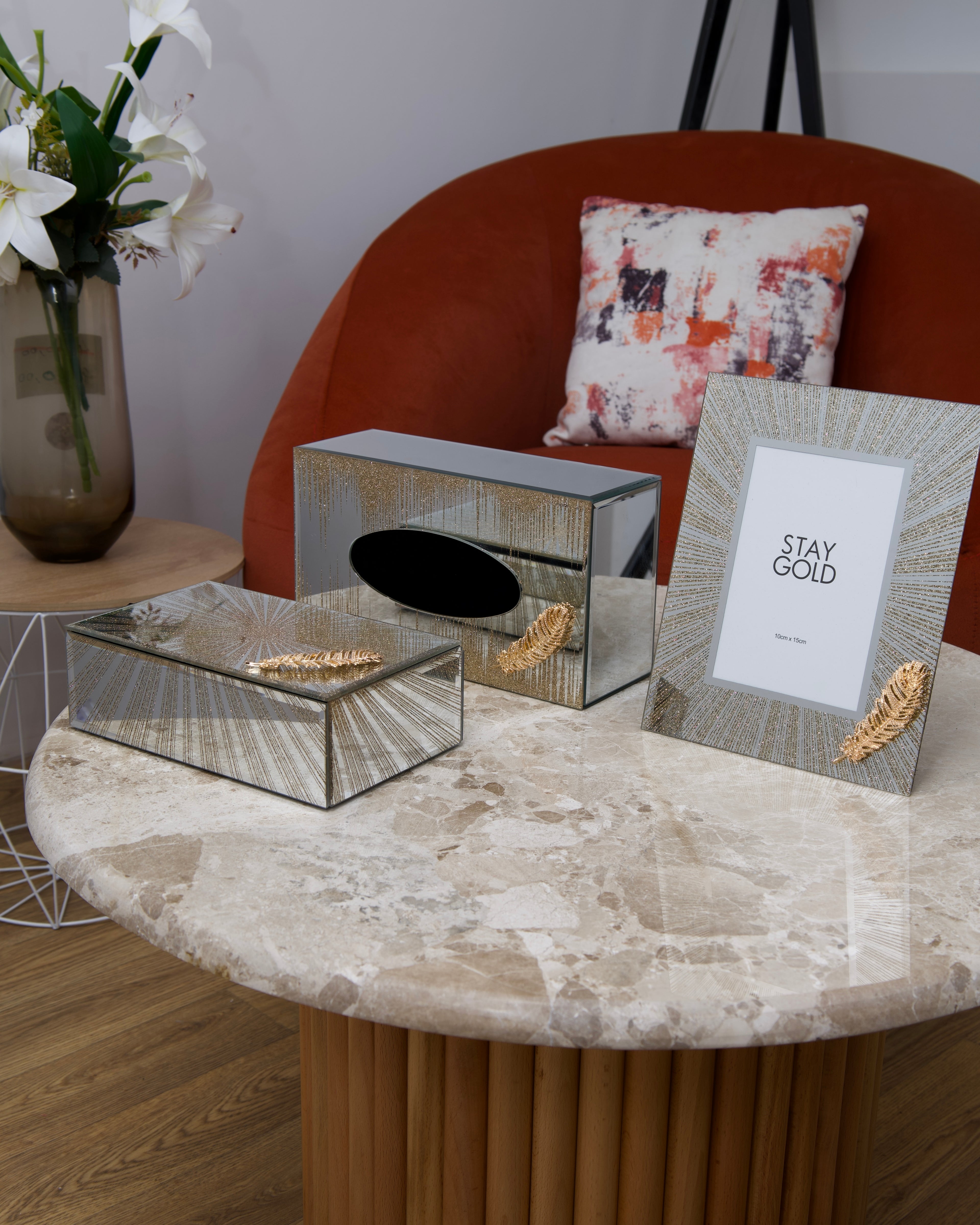 Lot de boîtes et cadre en verre miroir brillant ✨/ motif plume