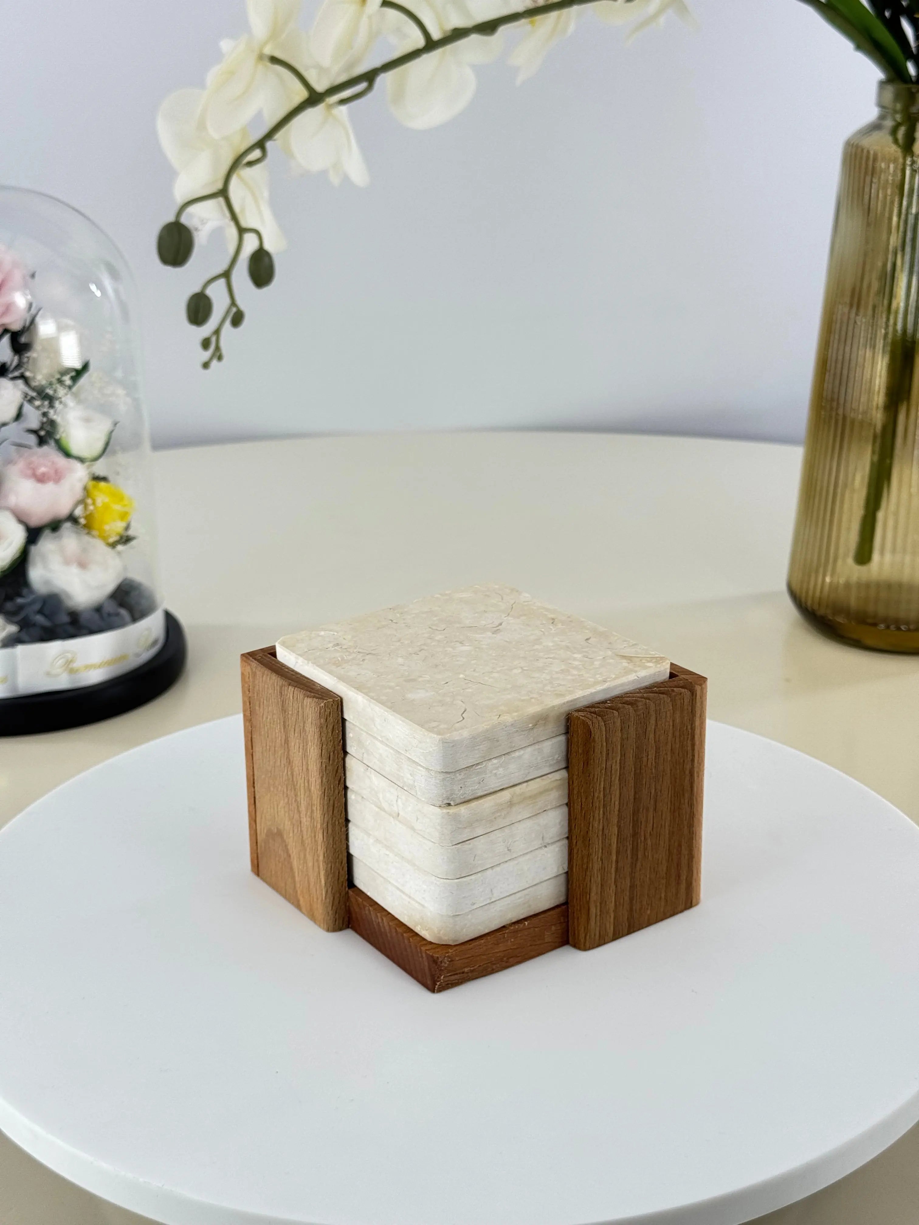 Lot de 6 dessous de verre en marbre Bol brillant