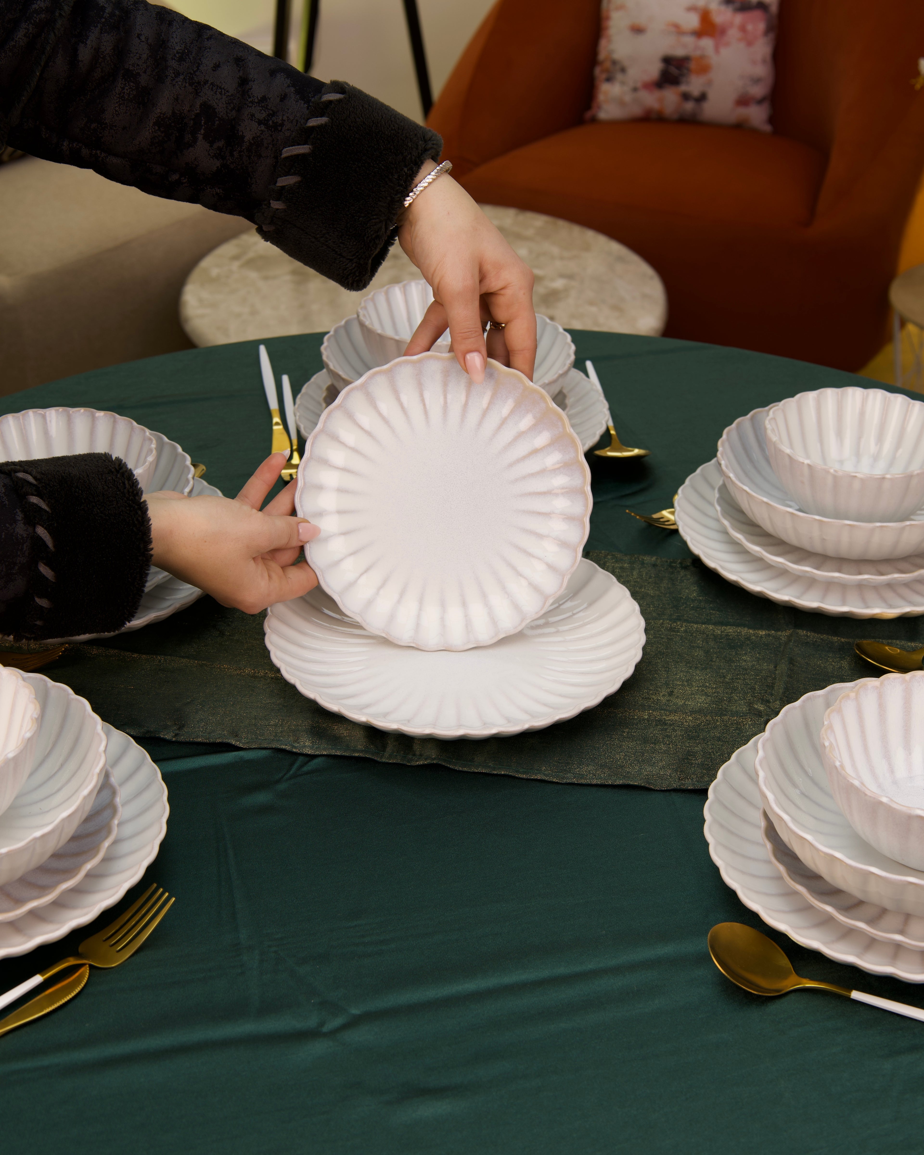 Service en céramique – 24 pièces couleur Blanc ivoire