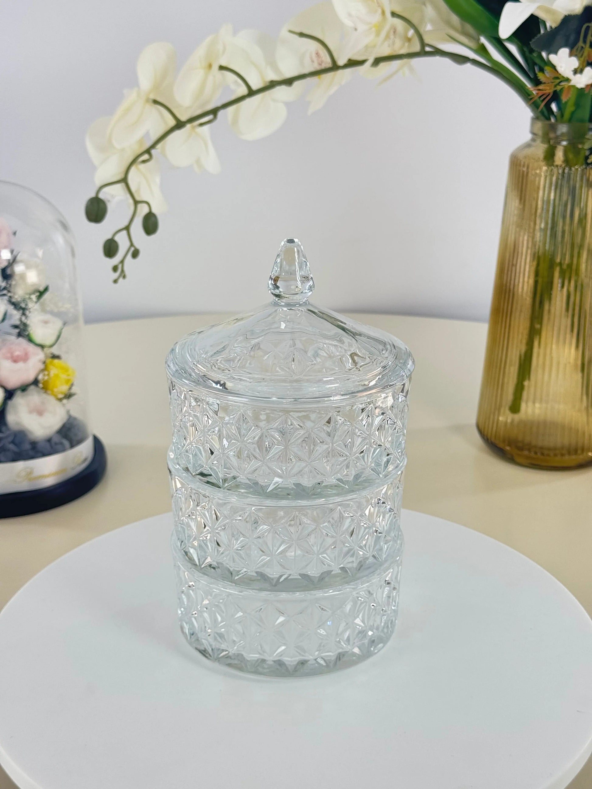 Bonbonnière en verre à 3 étages - Bol brillant