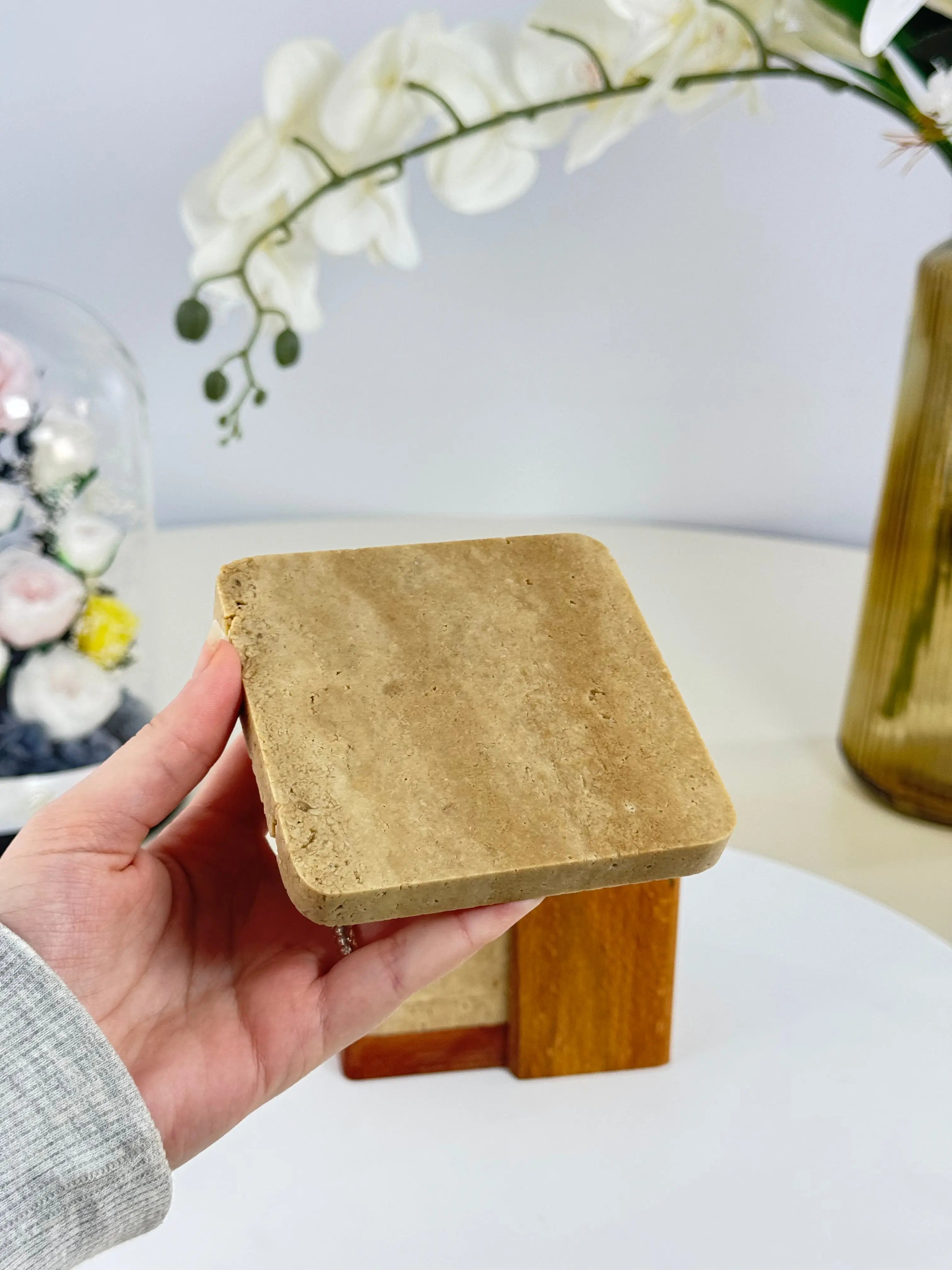 Dessous de verre en marbre travertin Bol brillant