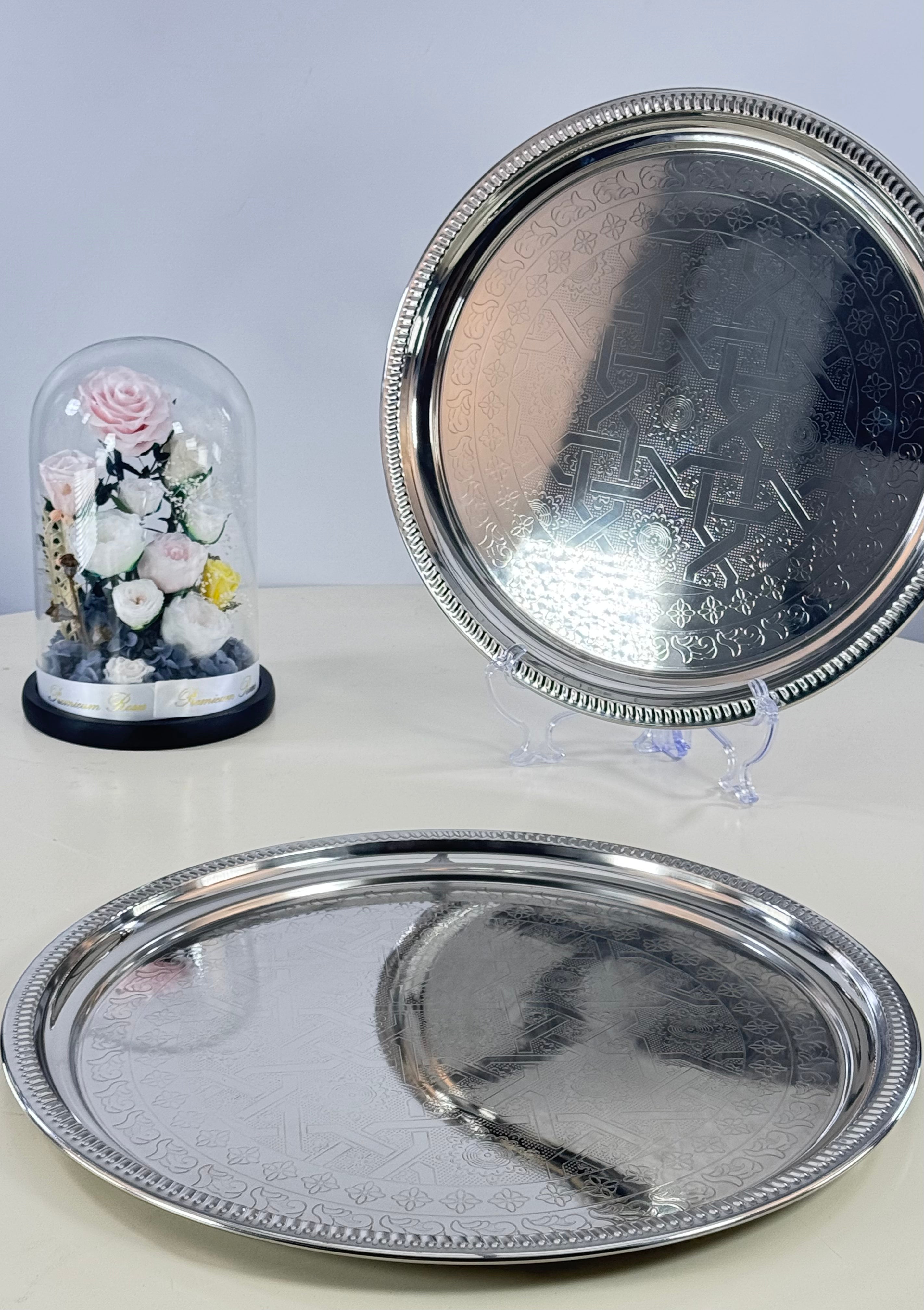 duo de plateaux en inox gravé Bol brillant