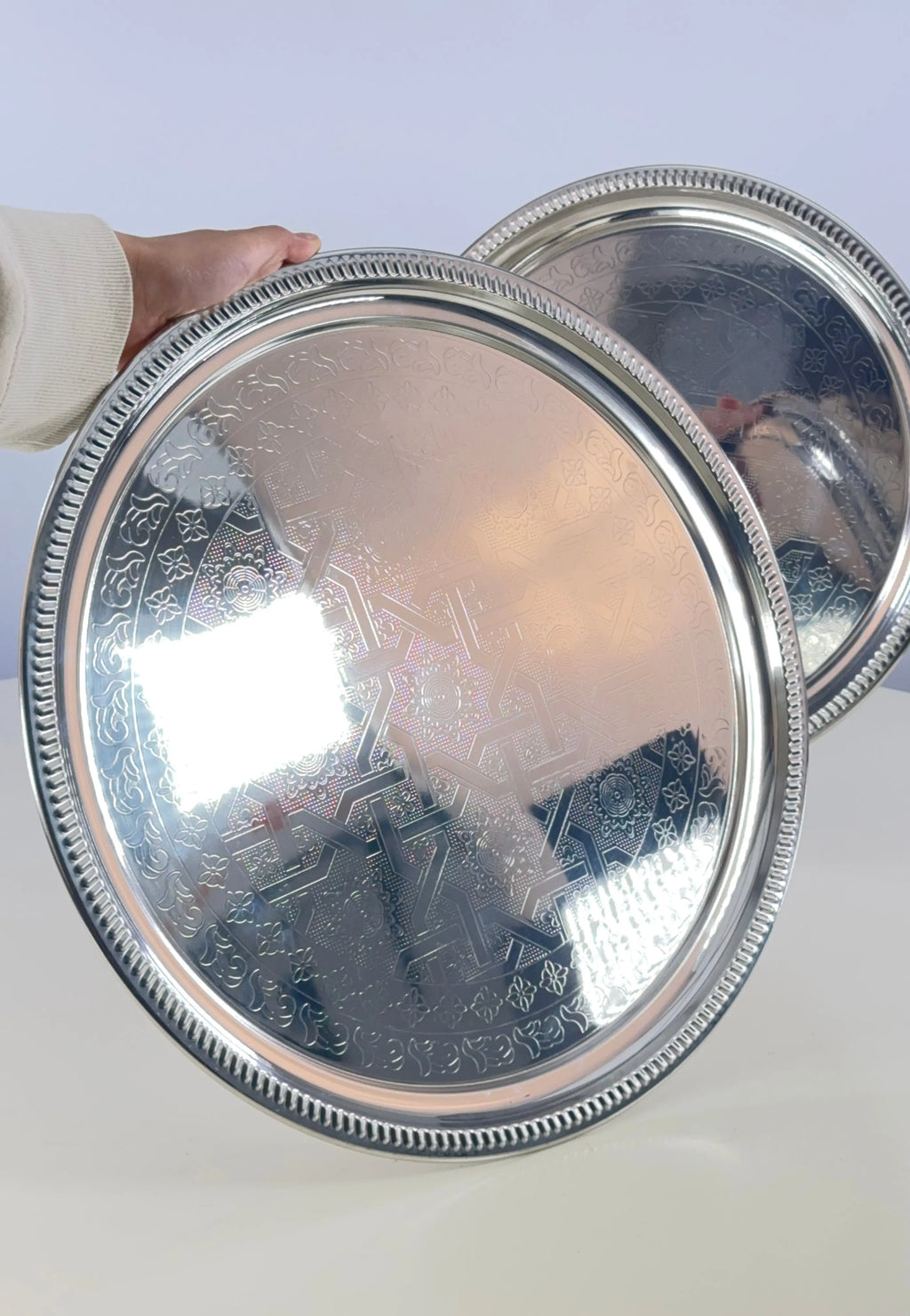 duo de plateaux en inox gravé Bol brillant