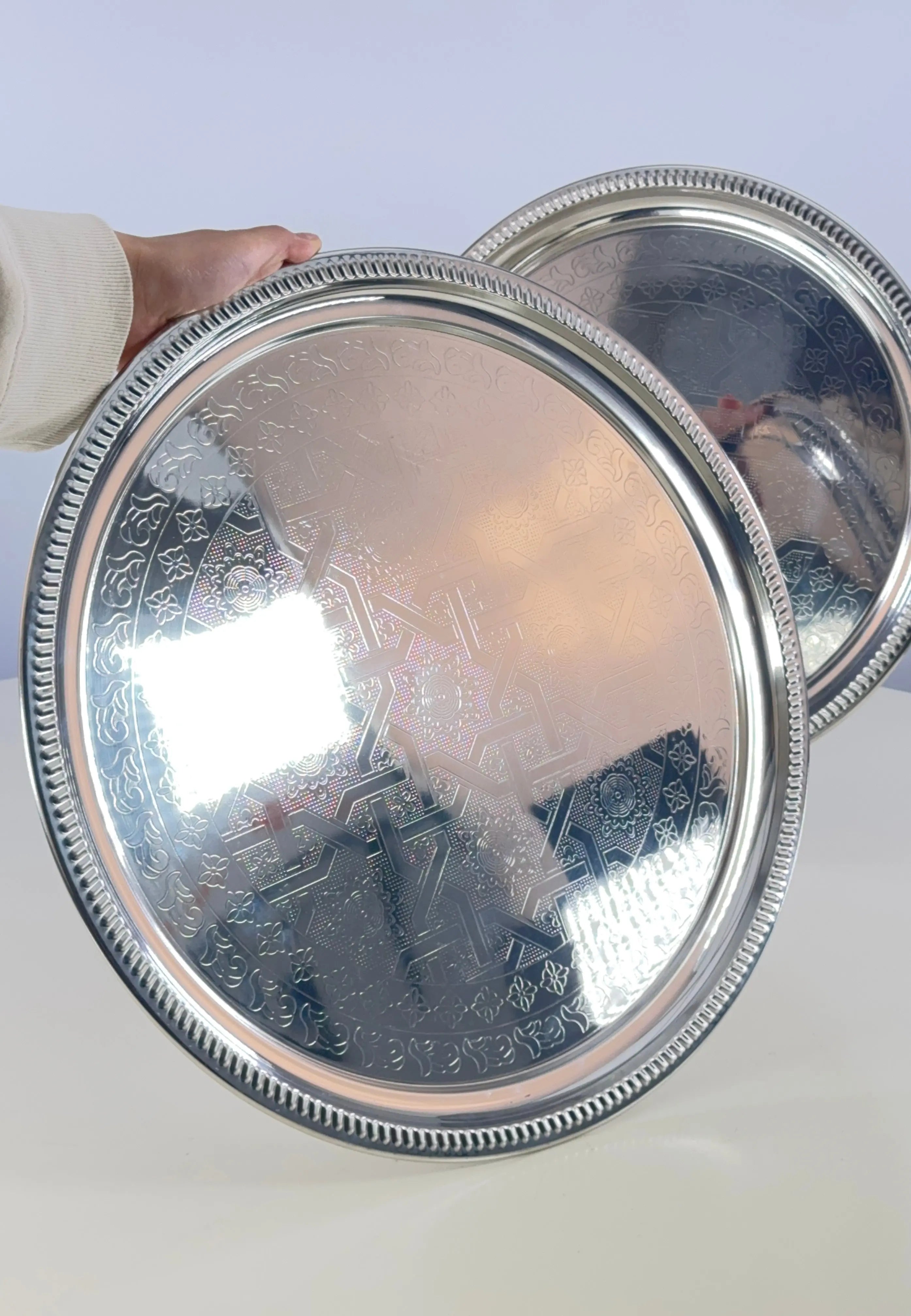 duo de plateaux en inox gravé Bol brillant