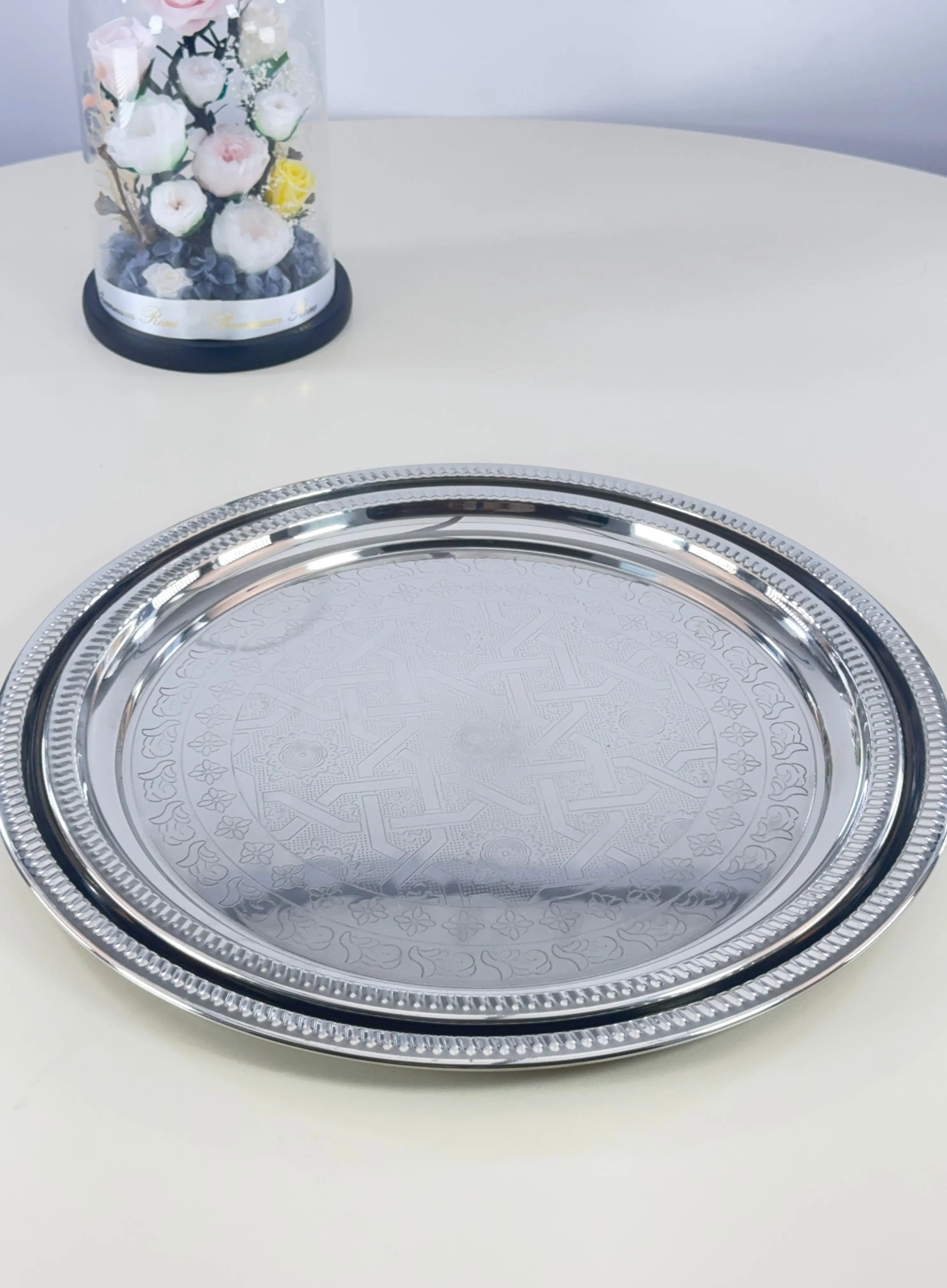 duo de plateaux en inox gravé Bol brillant