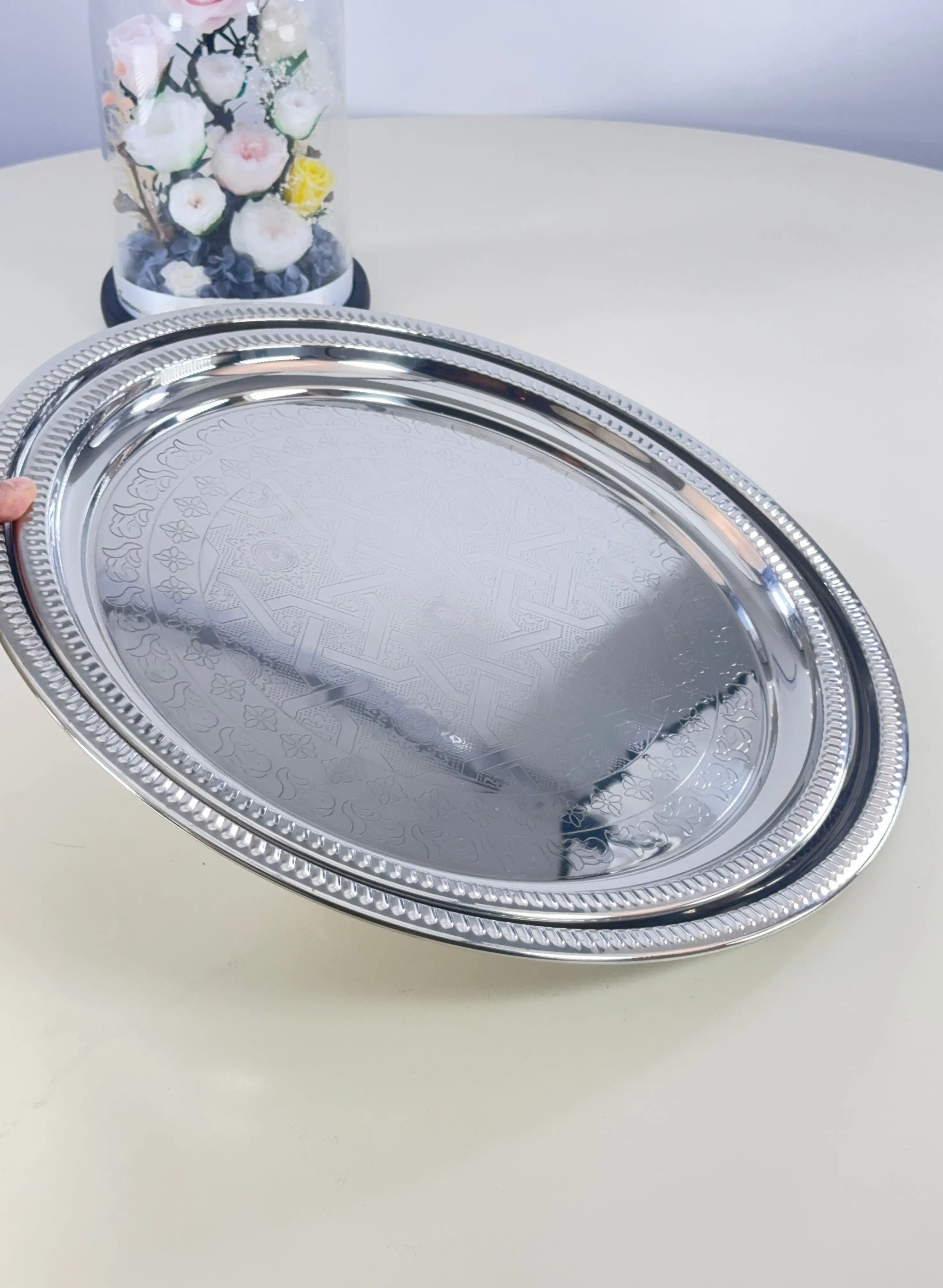 duo de plateaux en inox gravé Bol brillant