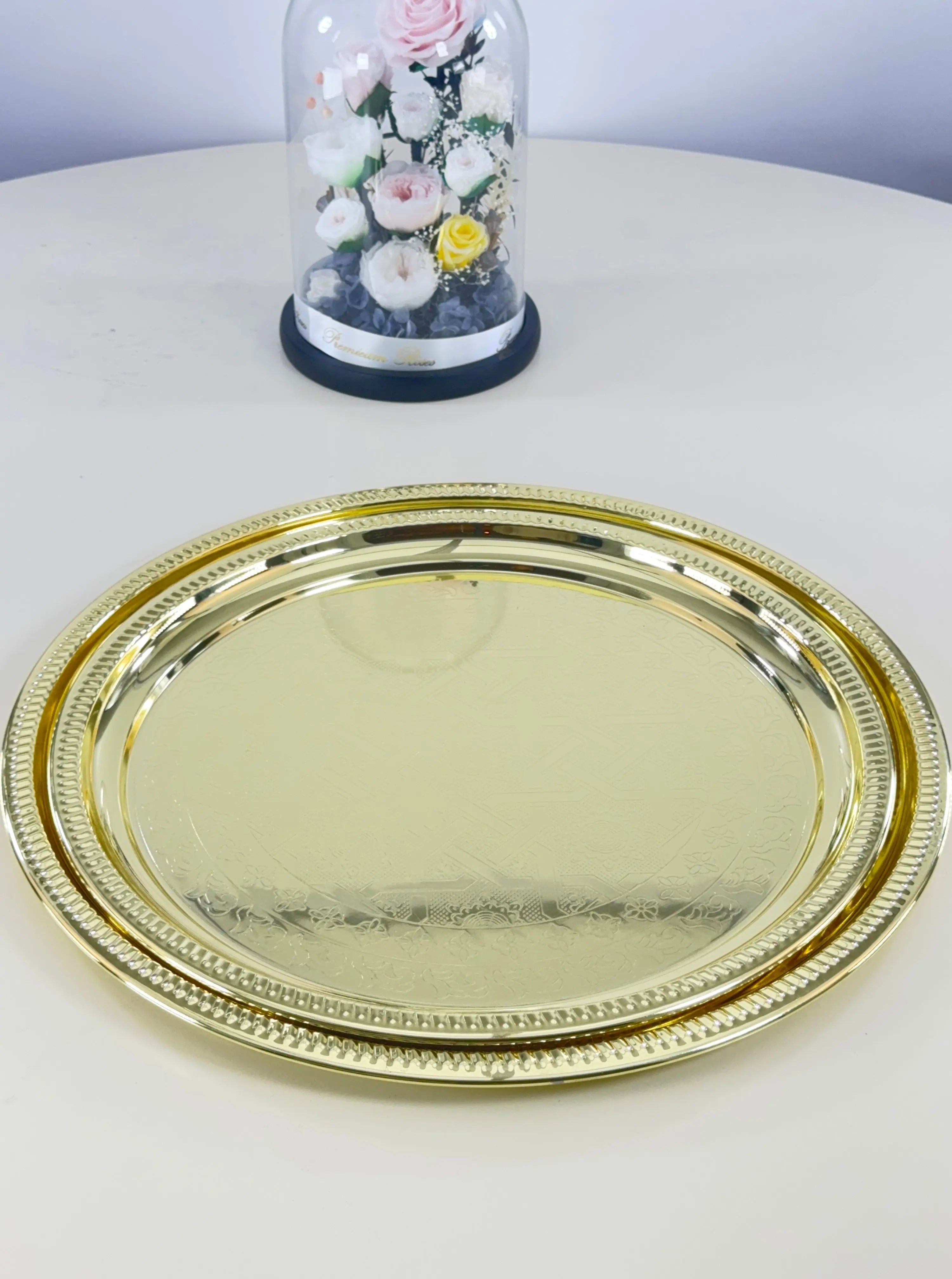 duo de plateaux dorés en inox gravé Bol brillant