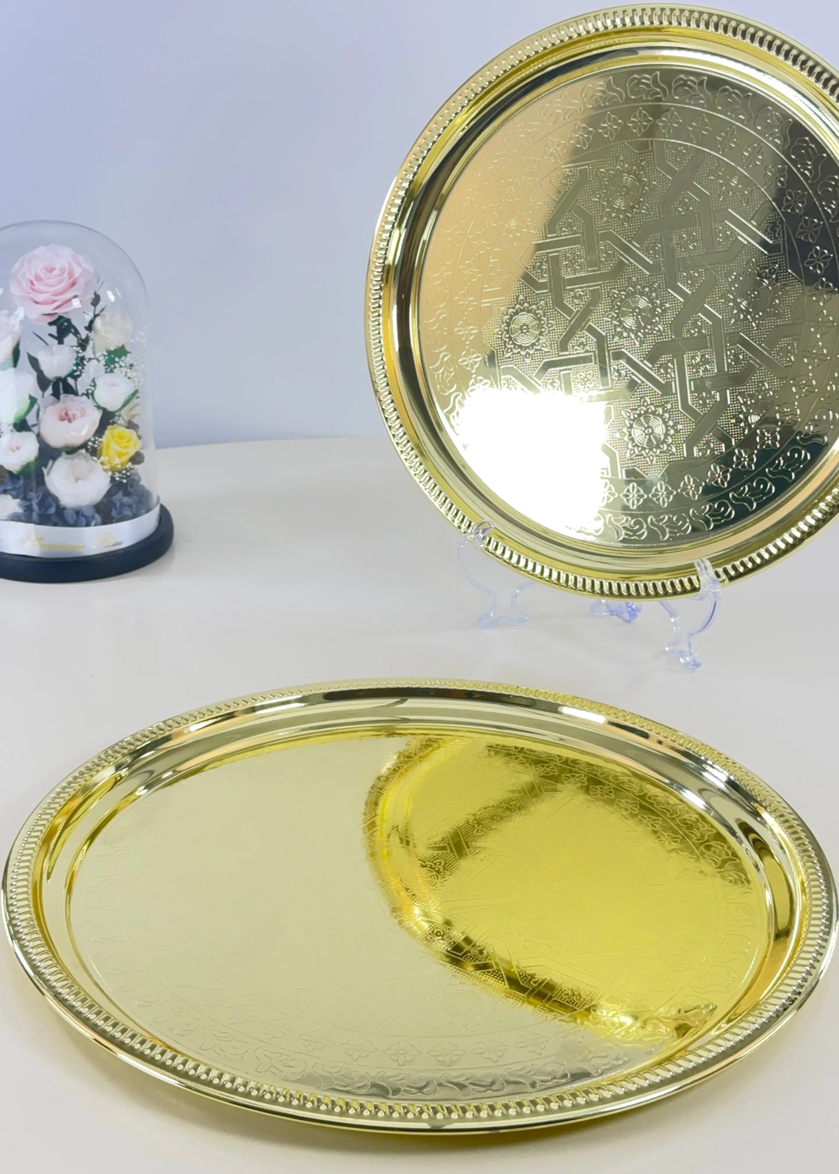 duo de plateaux dorés en inox gravé Bol brillant