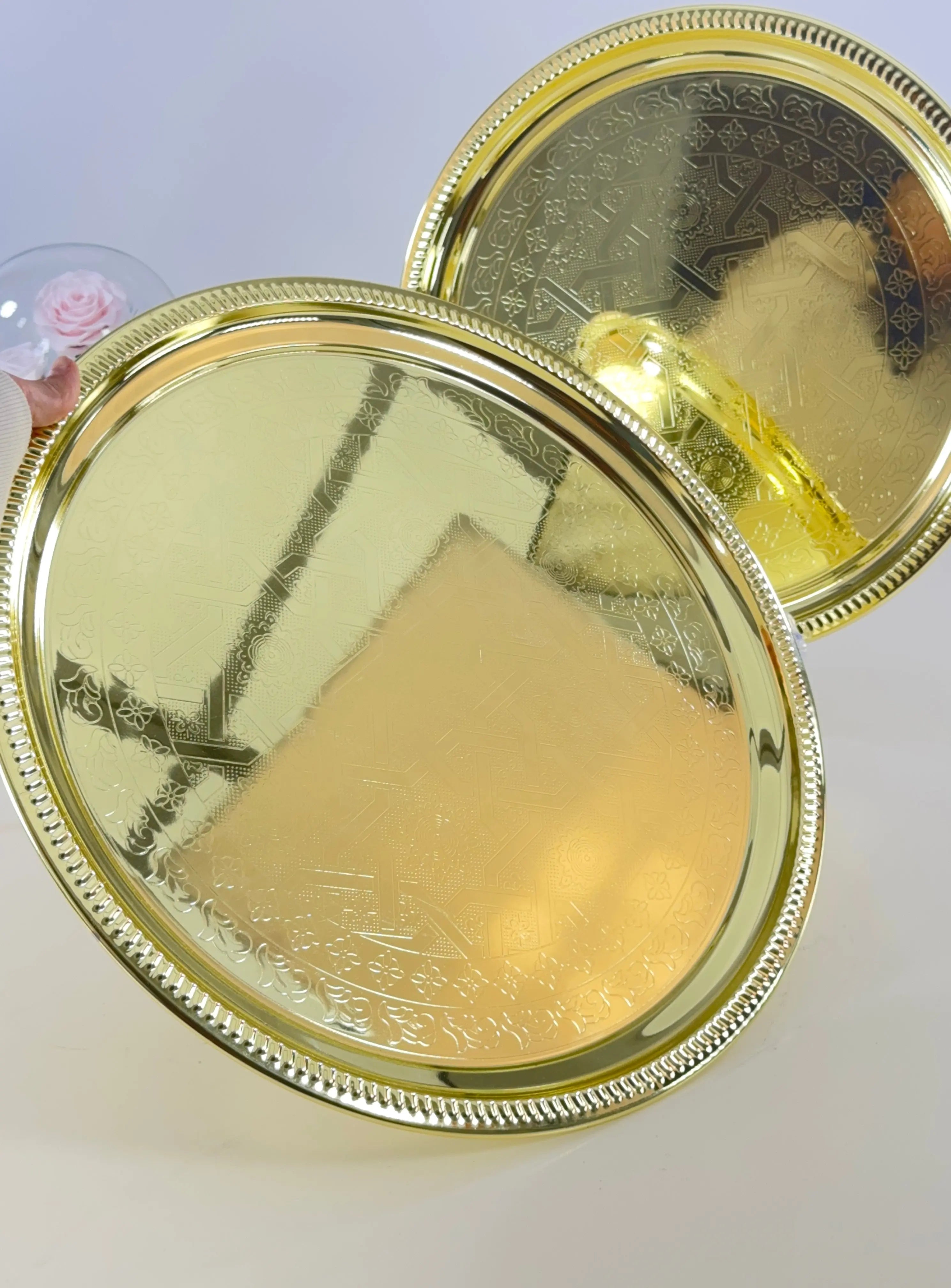 duo de plateaux dorés en inox gravé Bol brillant