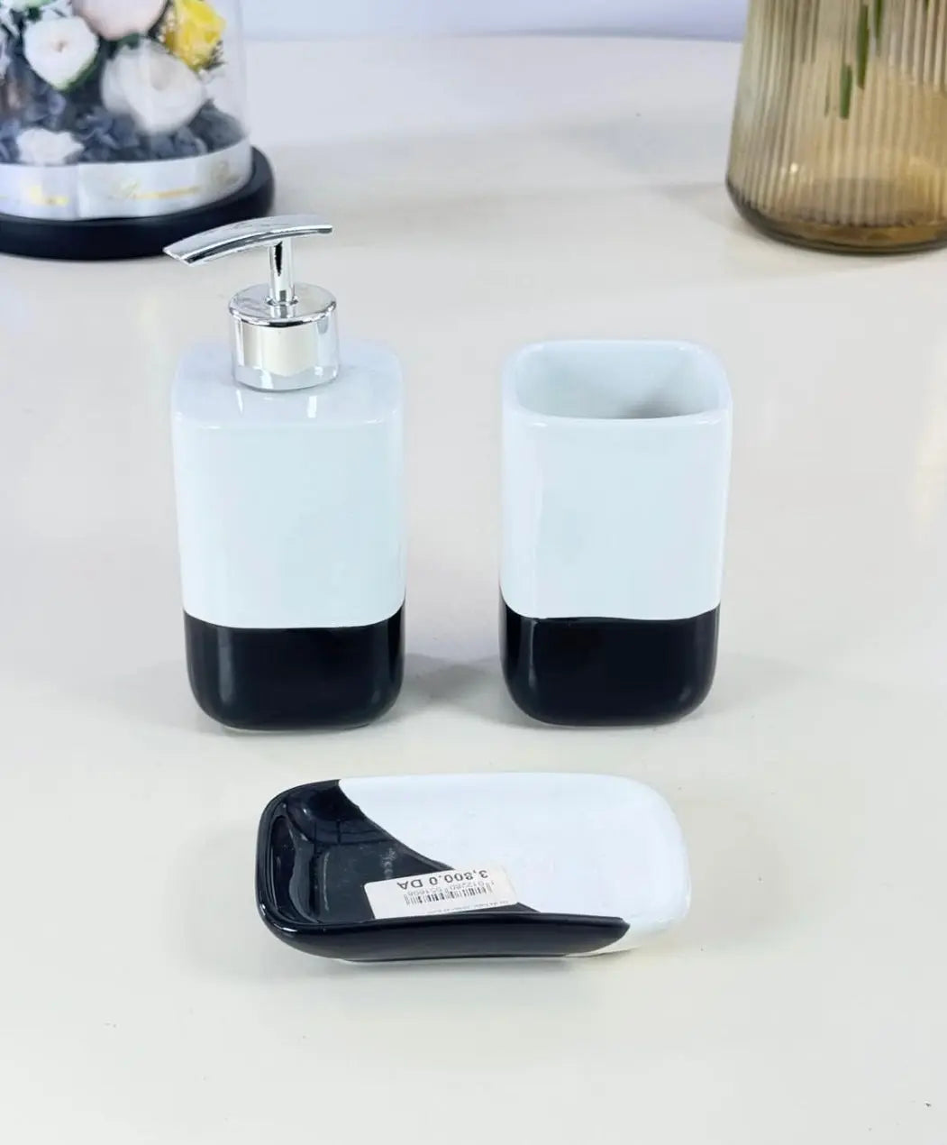 Set de bain noir & blanc Bol brillant