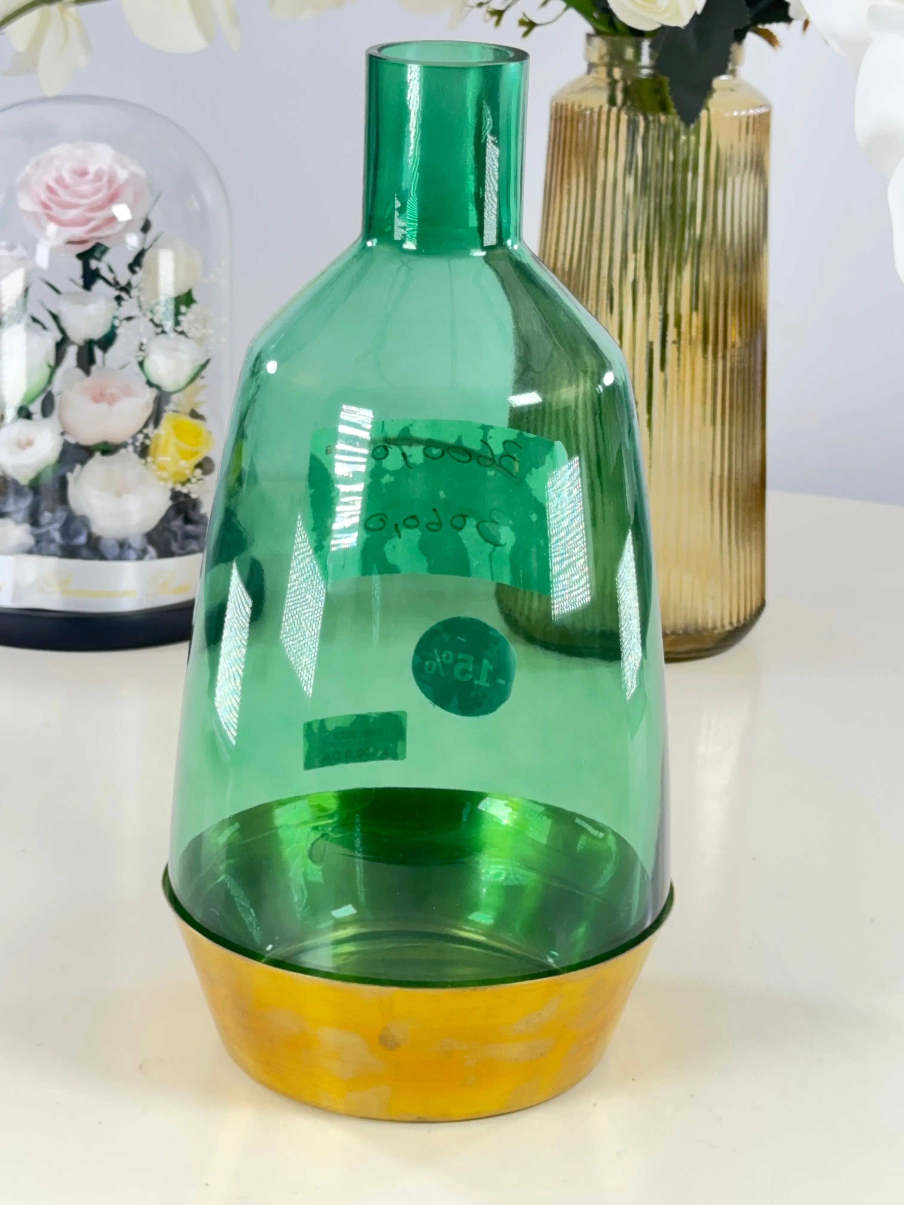 Vase vert bouteille Bol brillant