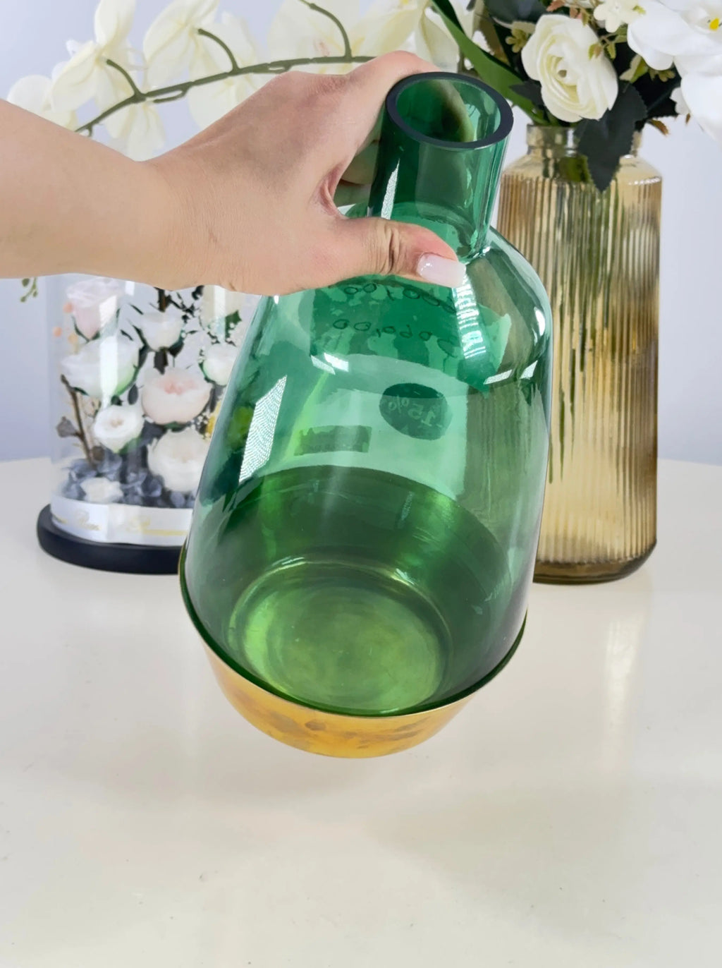 Vase vert bouteille Bol brillant