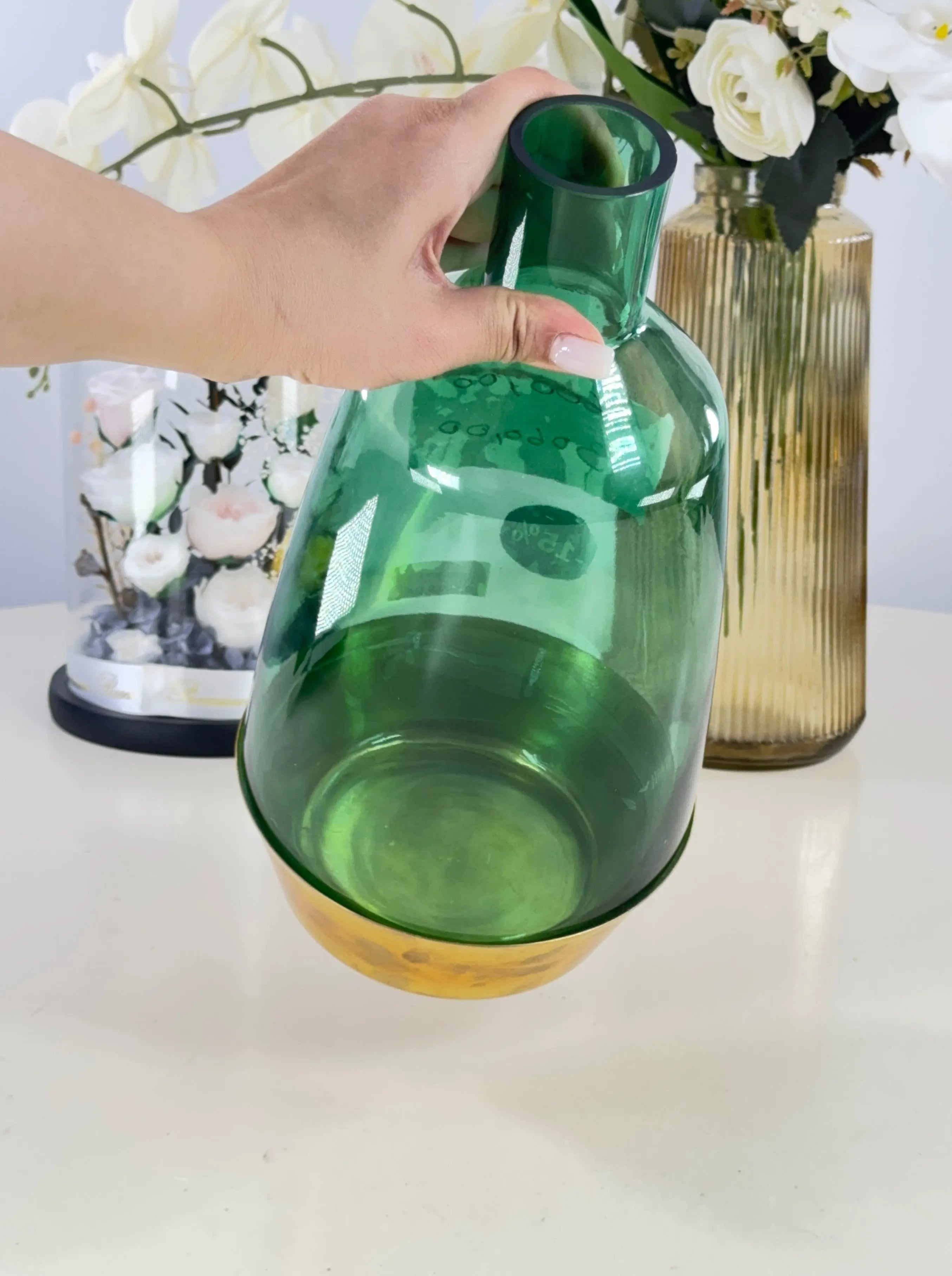 Vase vert bouteille Bol brillant