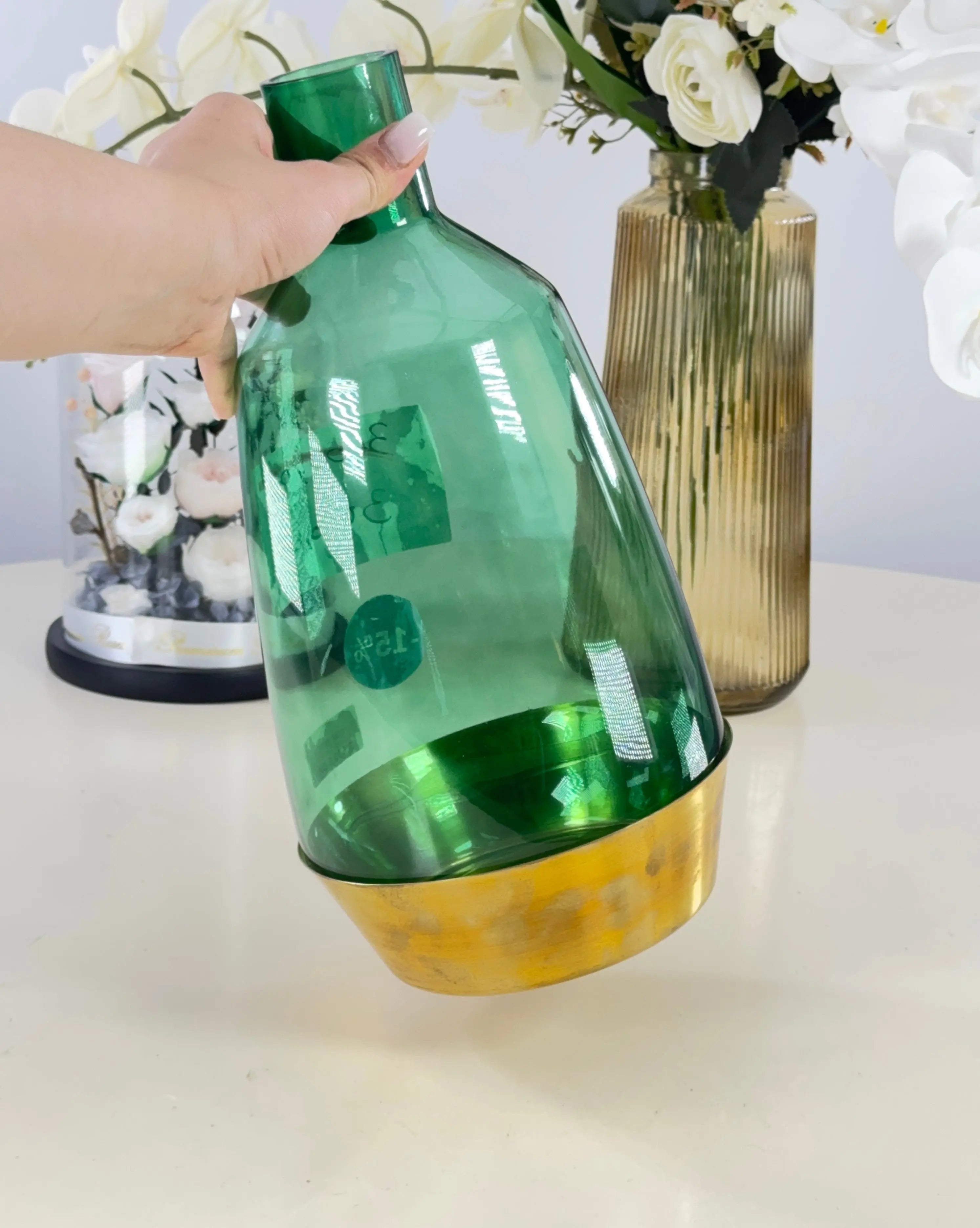 Vase vert bouteille Bol brillant