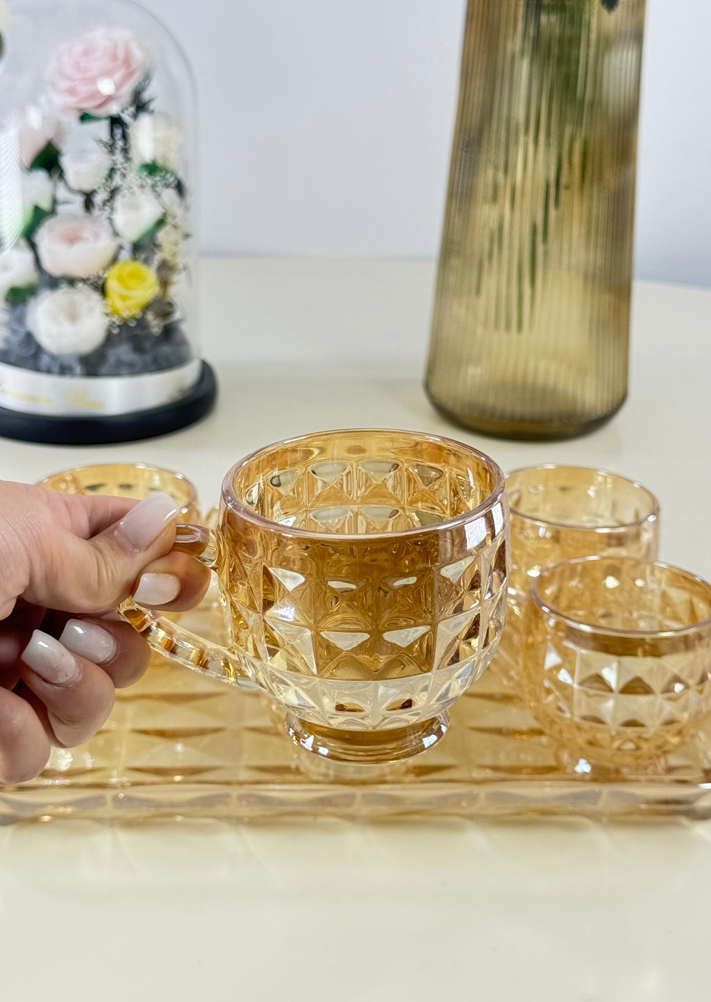 Service à thé avec plateau Bol brillant