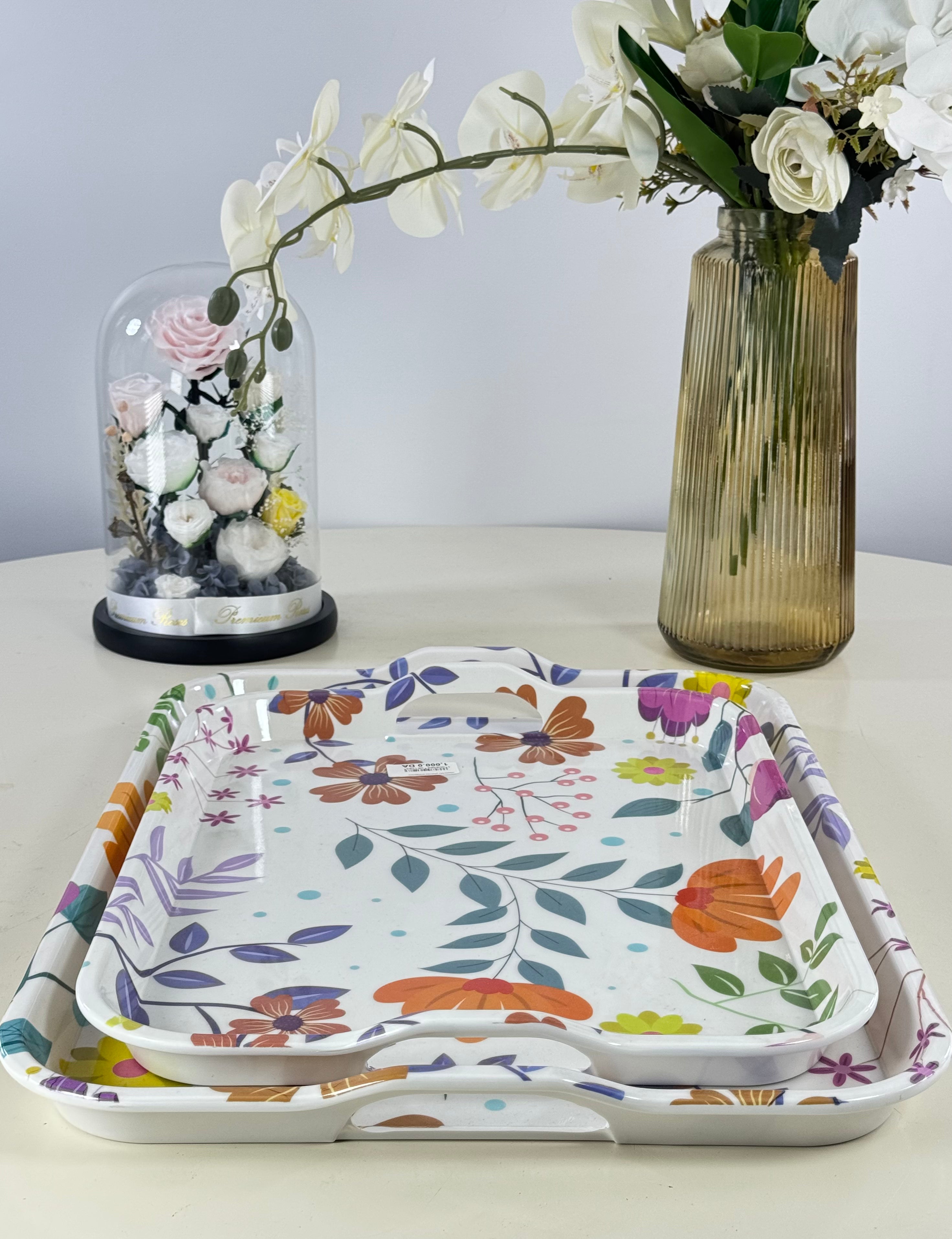 Duo de plateaux fleuris Bol brillant