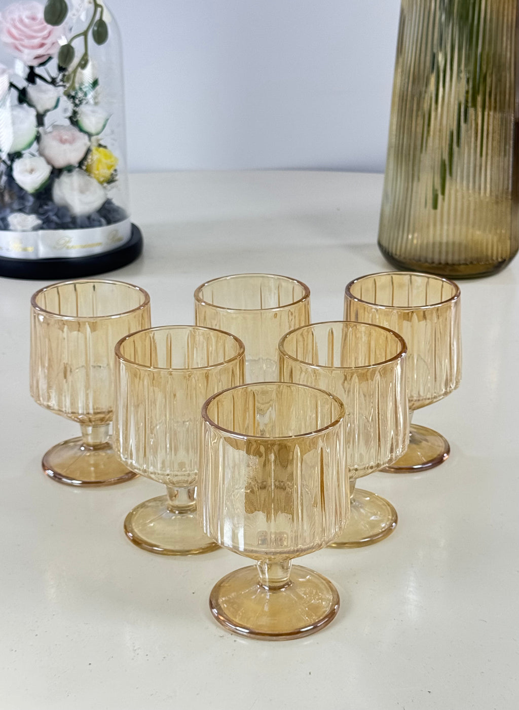 6 verres à pied miel Bol brillant