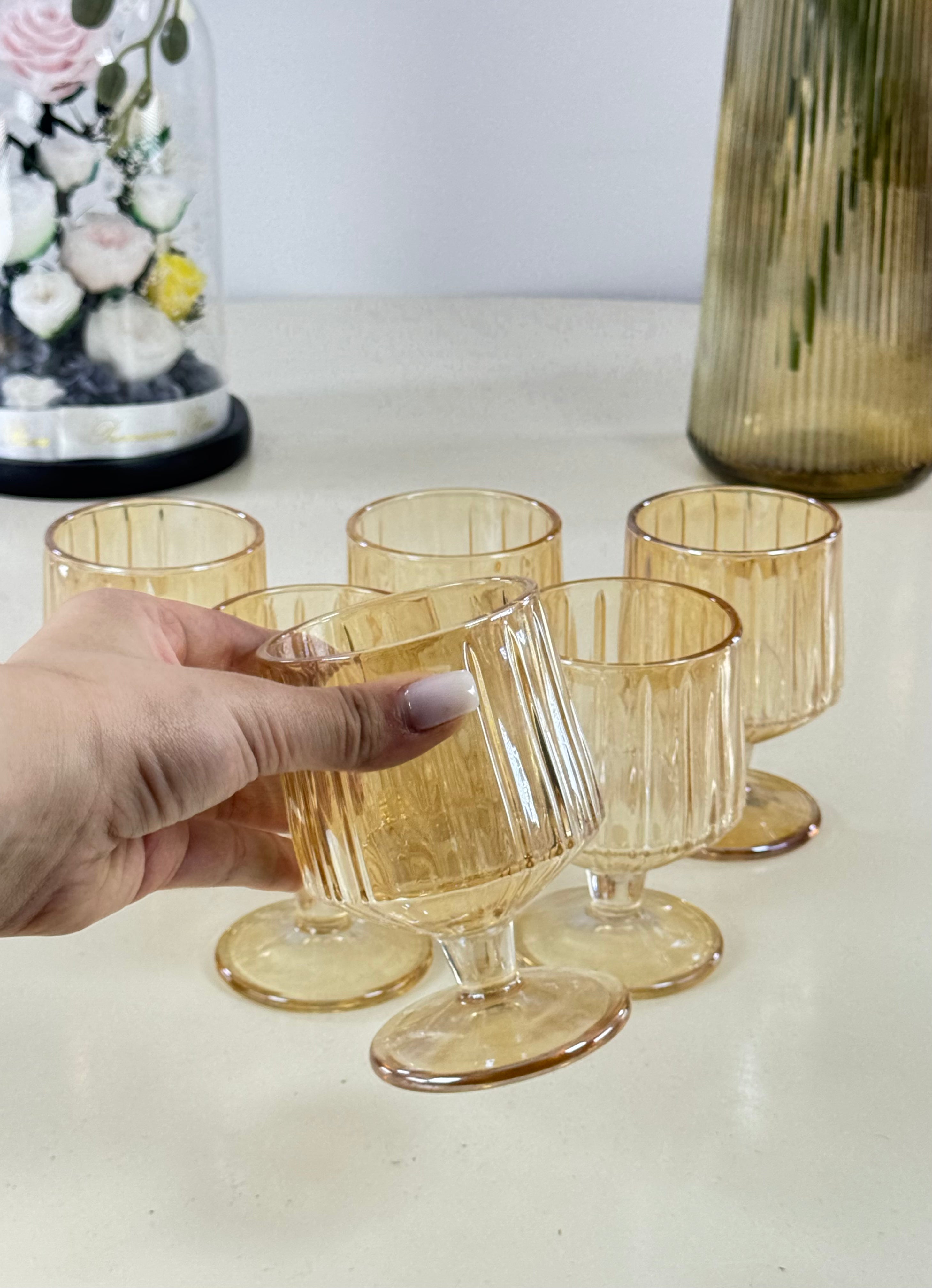 6 verres à pied miel Bol brillant