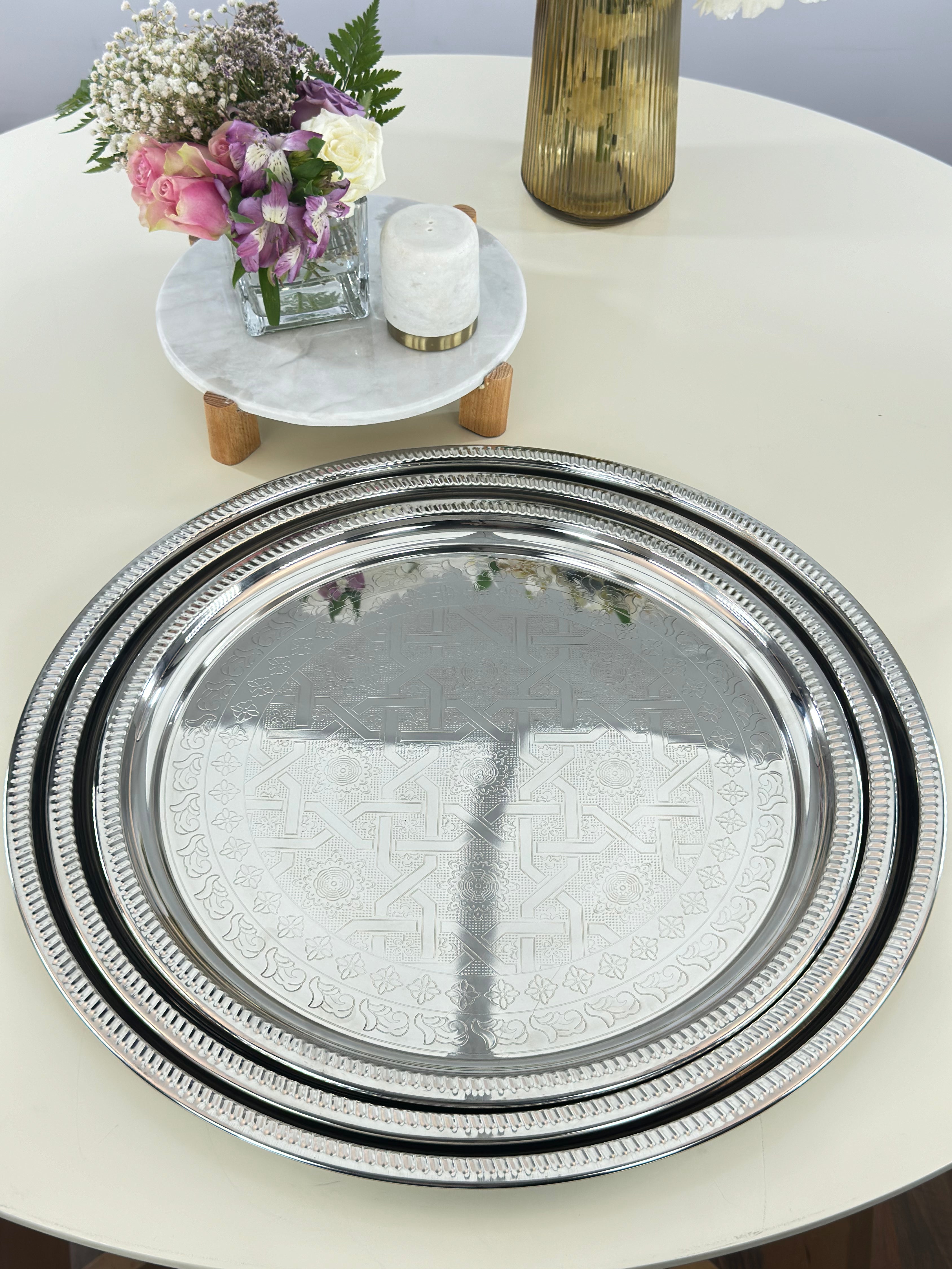 plateau rond en inox avec motif 45cm 50cm 55cm Bol brillant