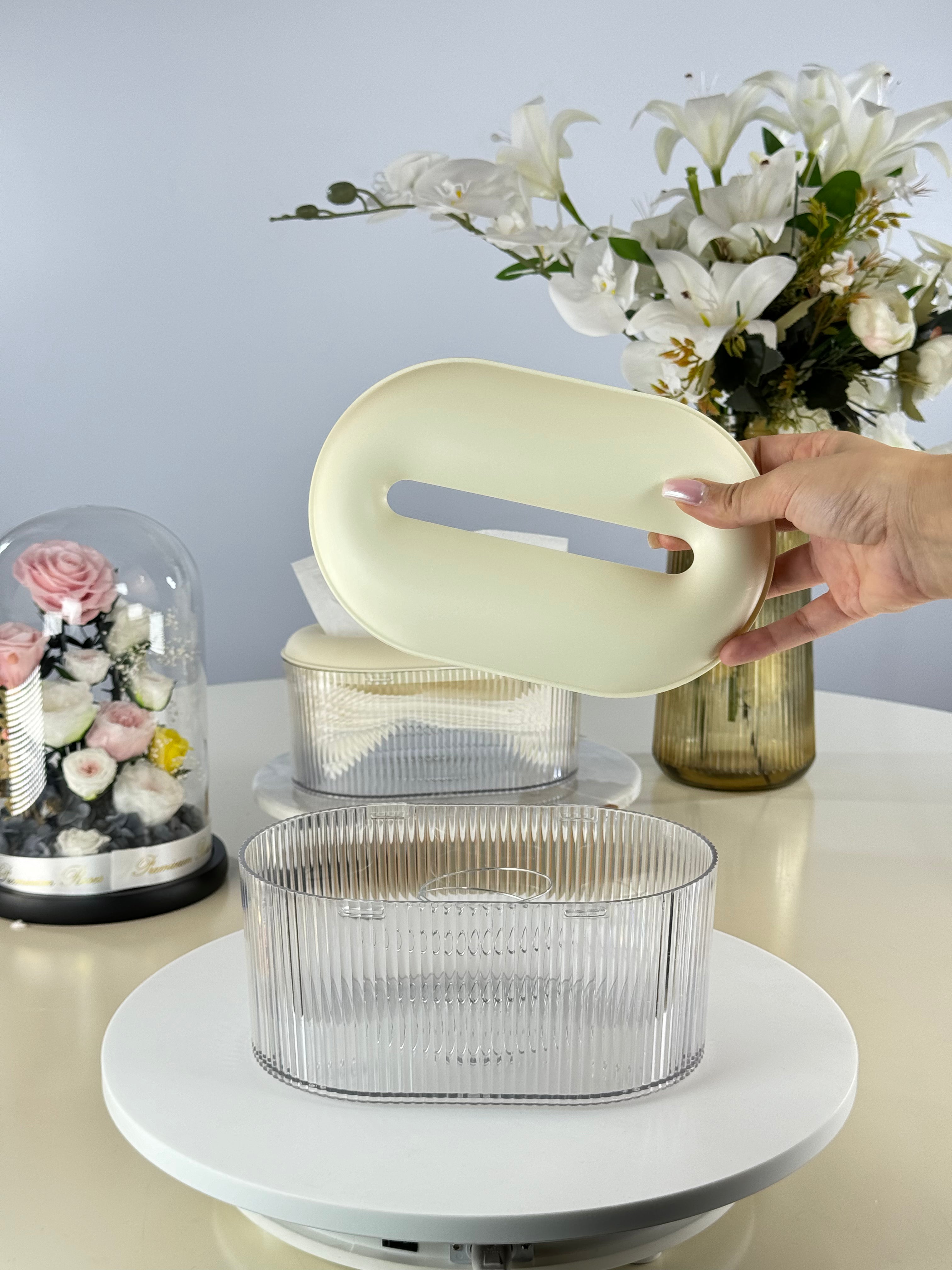 boite a mouchoir strié Bol brillant