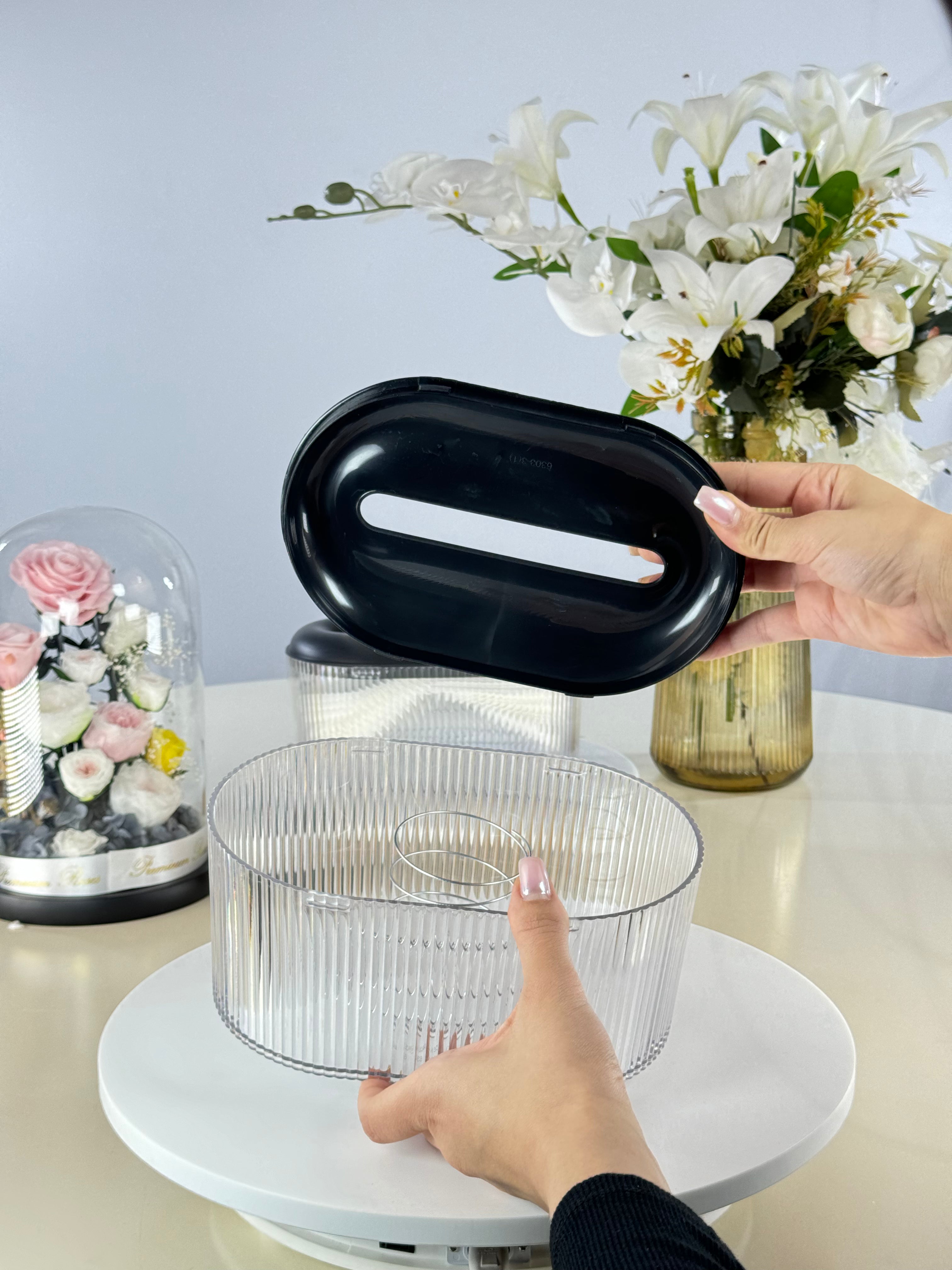 boite a mouchoir strié Bol brillant