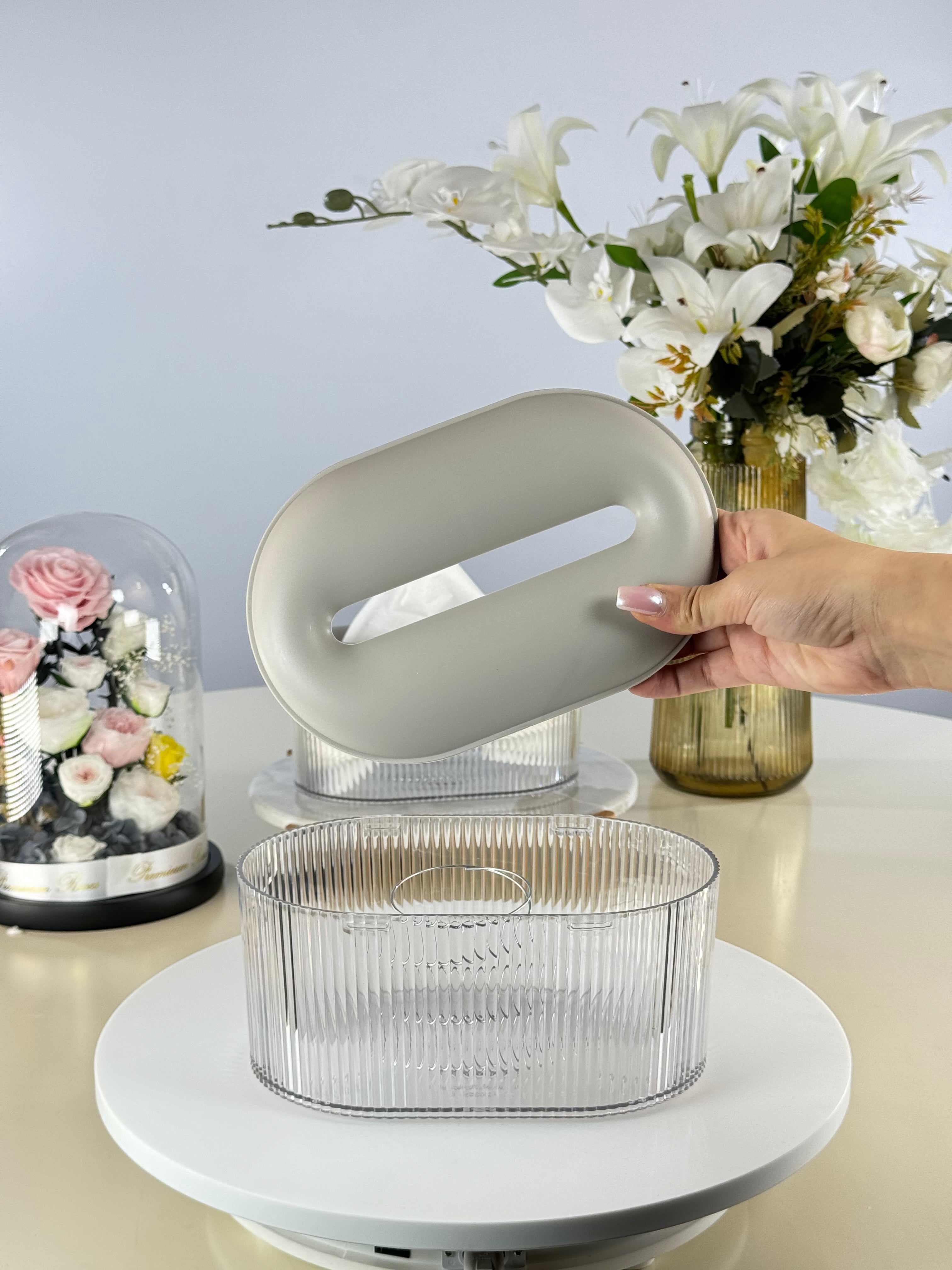 boite a mouchoir strié Bol brillant