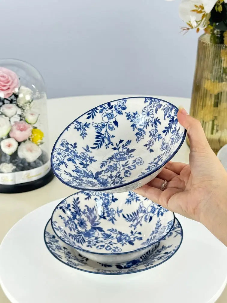 service floral bleu raffiné Bol brillant