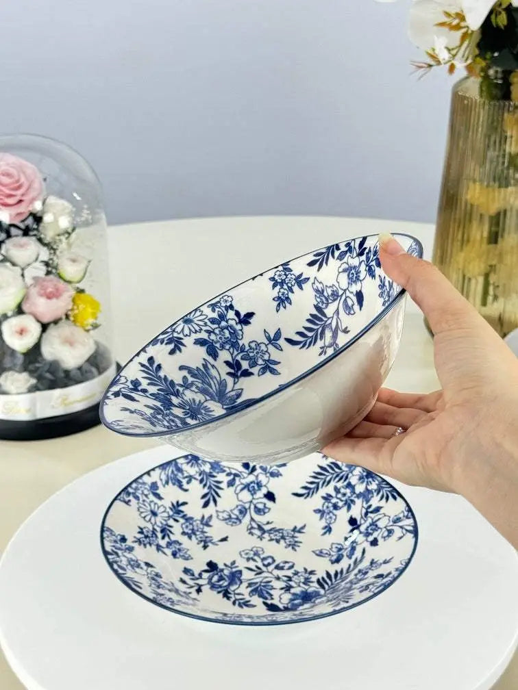 service floral bleu raffiné Bol brillant