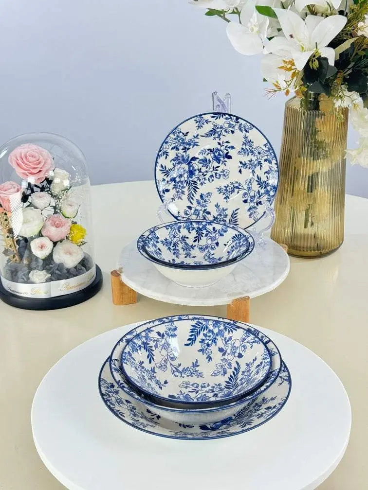 service floral bleu raffiné Bol brillant