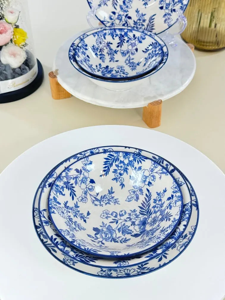 service floral bleu raffiné Bol brillant