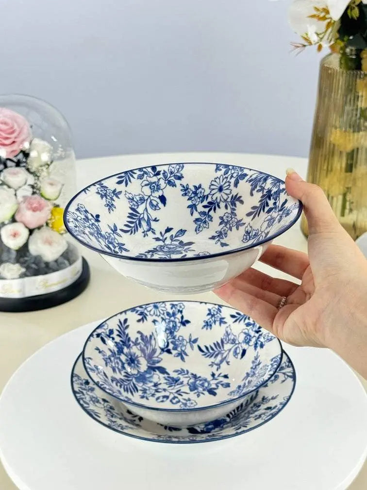 service floral bleu raffiné Bol brillant